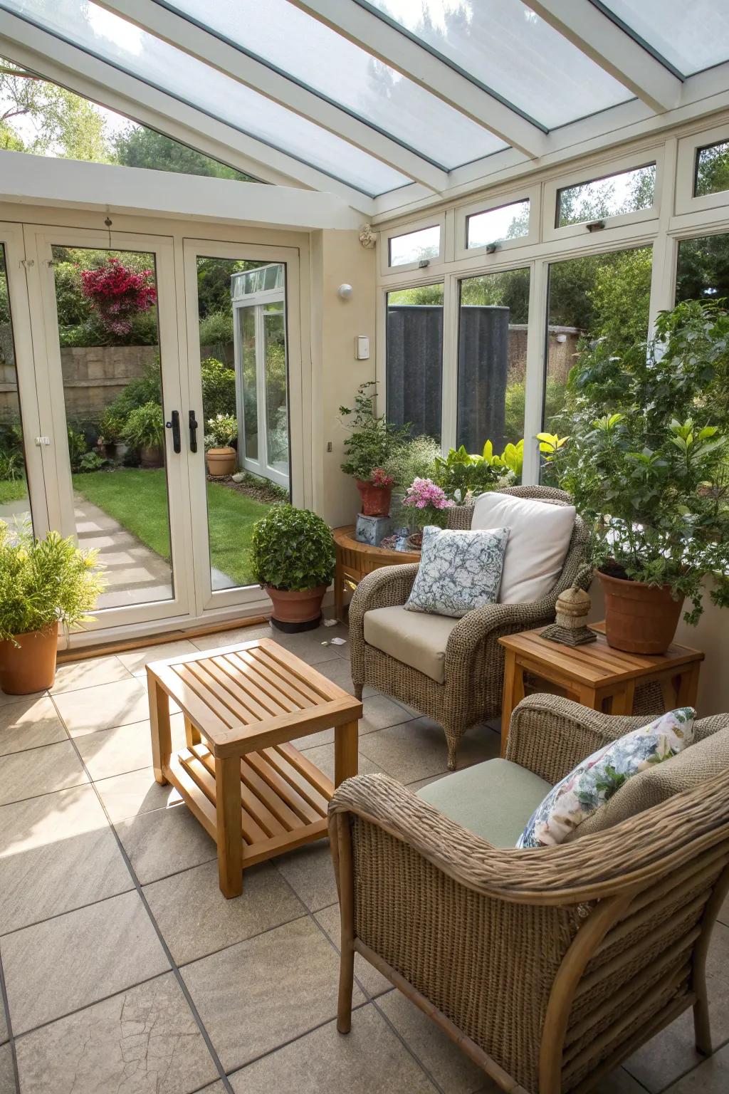 A harmonious indoor-outdoor blend patio offering comfort and style.