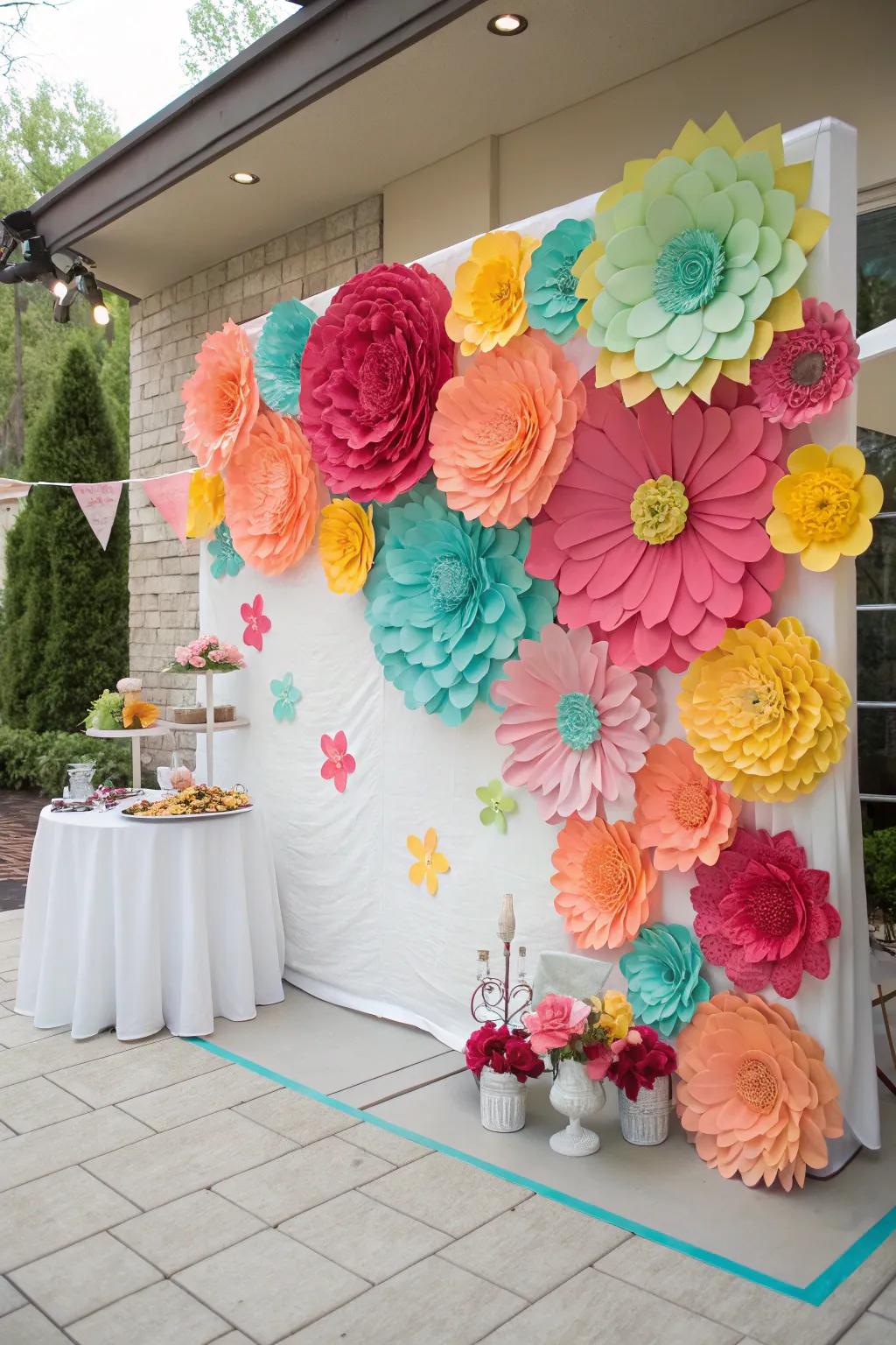 Colorful, imaginative elements stem from hand-crafted paper blossoms.