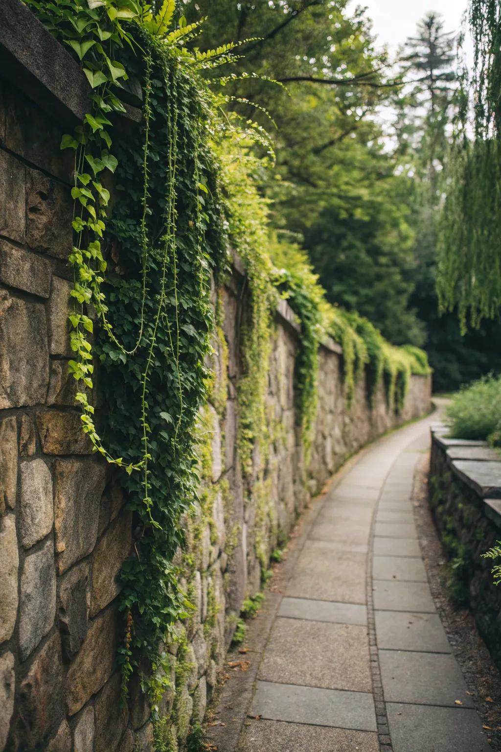 Vertical gardens infusing stone walls with life, establishing a lush facade.