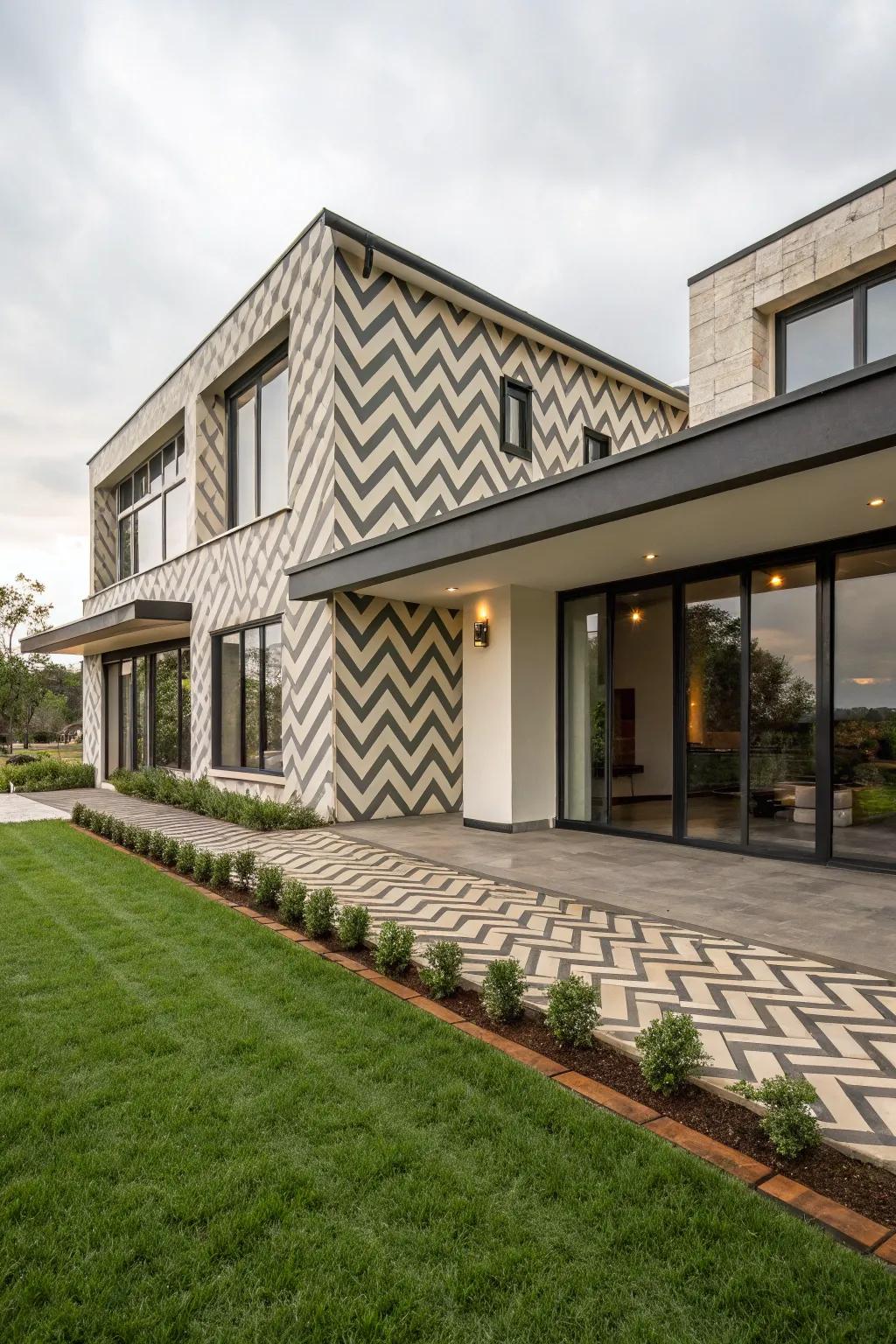 Diagonal layout cladding introduces modern design.