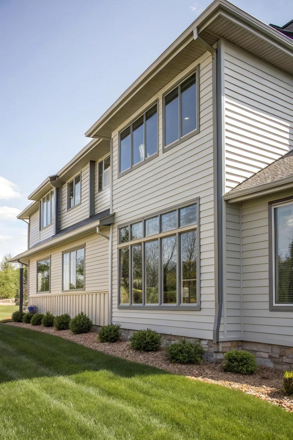 Metallic accents bring a sophisticated touch to window trims.