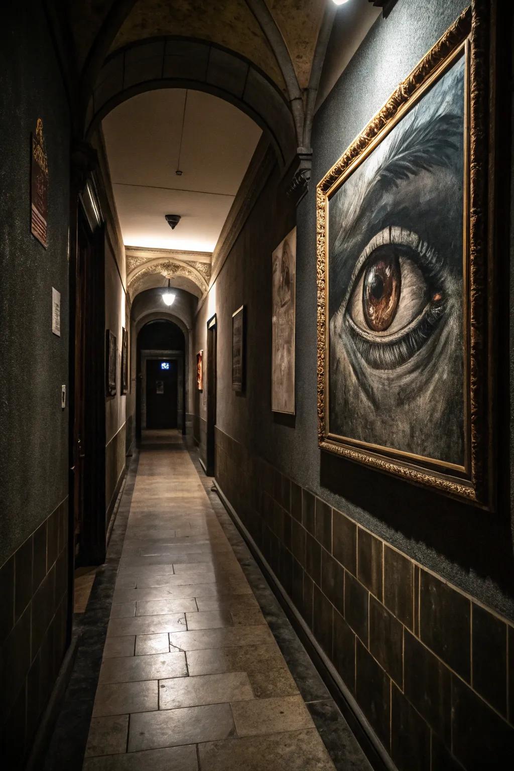 A dramatic vision artwork that injects a sense of mystery and allure into the hallway.