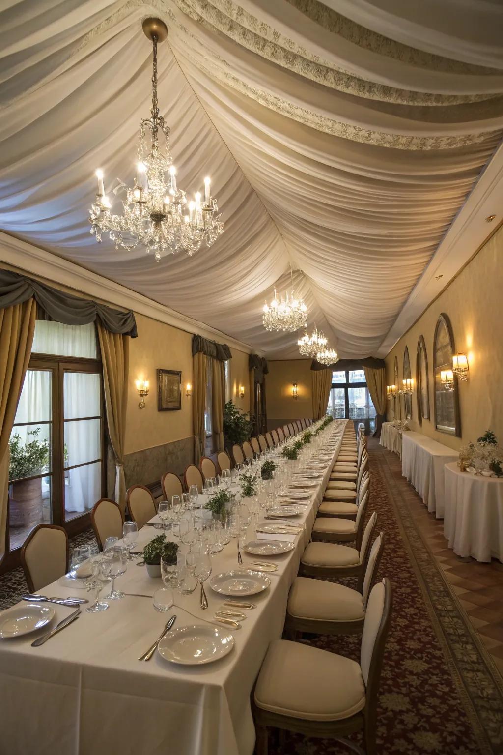 Enhance your dining room with refined fabric hangings.