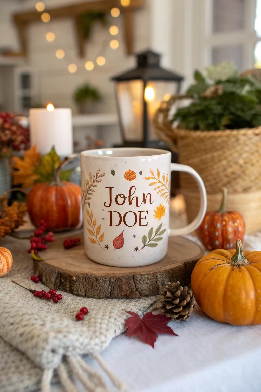 Customized mug with autumnal design.