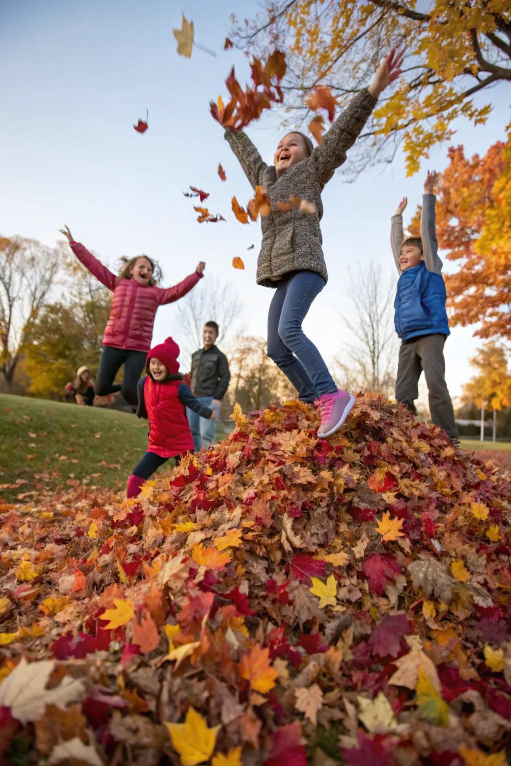 Pure joy found in a pile of autumn leaves.