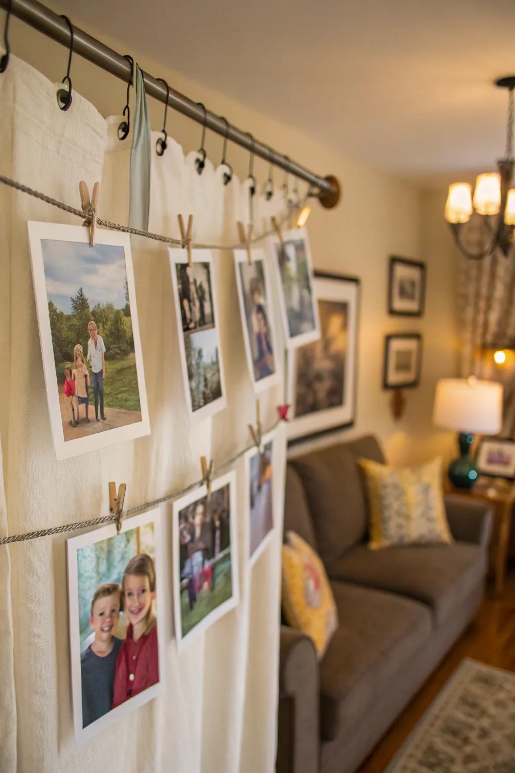 Curtain rod hangers offer a creative display.
