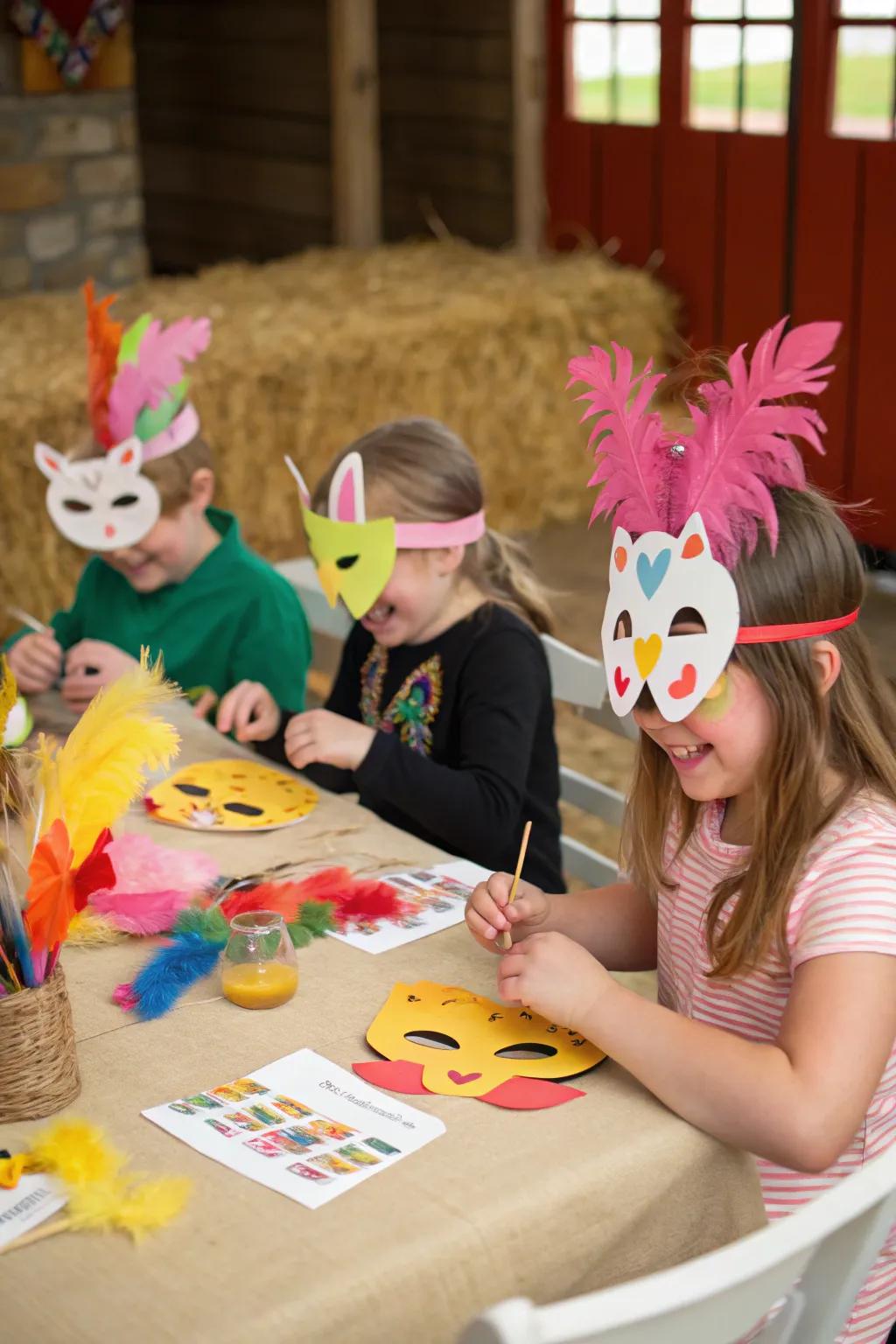 A farm animal craft station lets kids unleash their creativity.