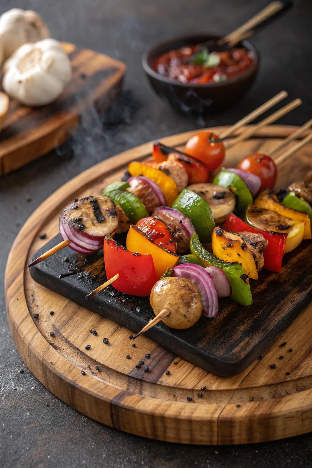 Grilled vegetable skewers, a visual feast that teases the palate.