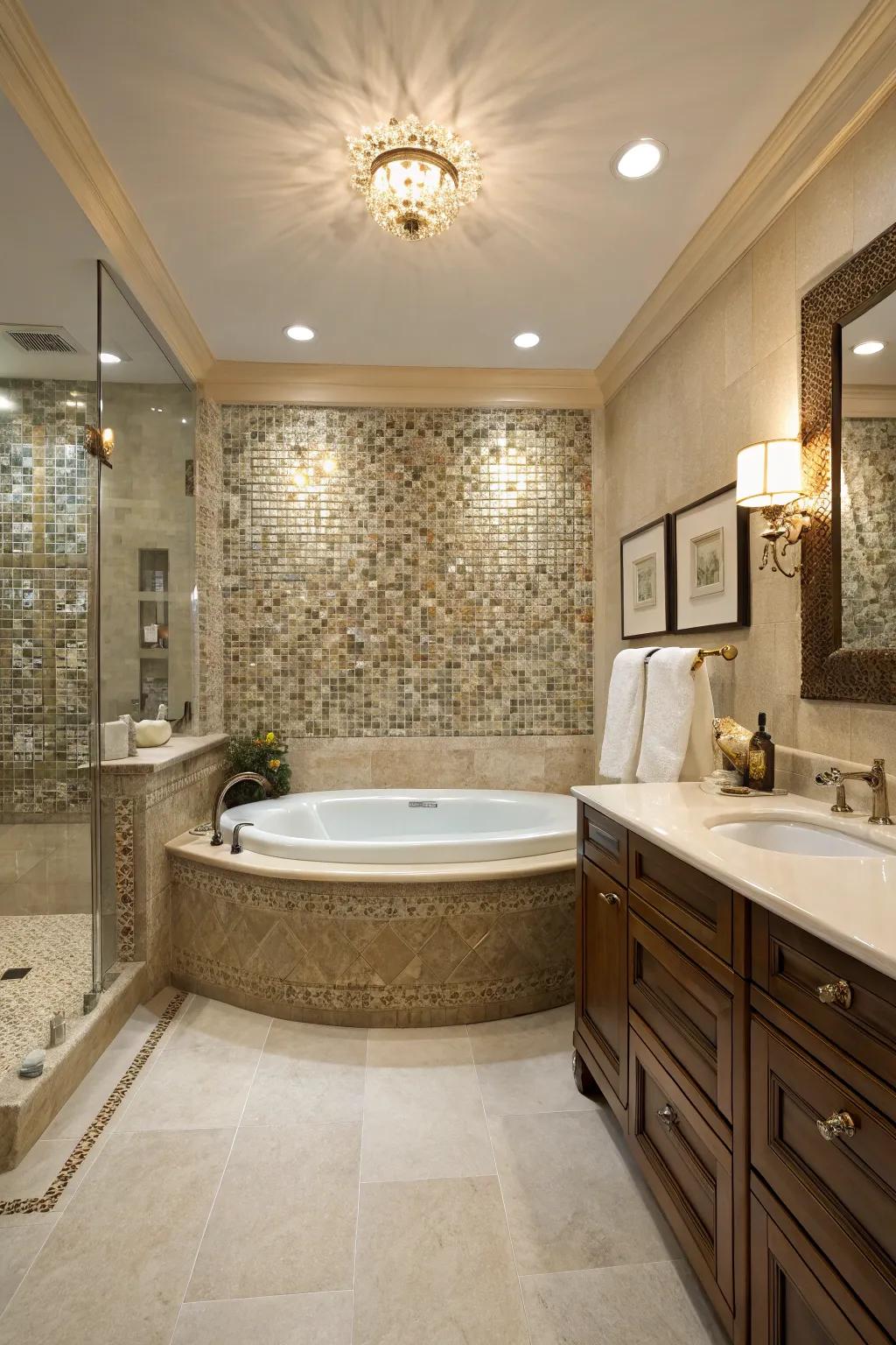 Mosaic tiles add spa-like elegance to this bathroom.