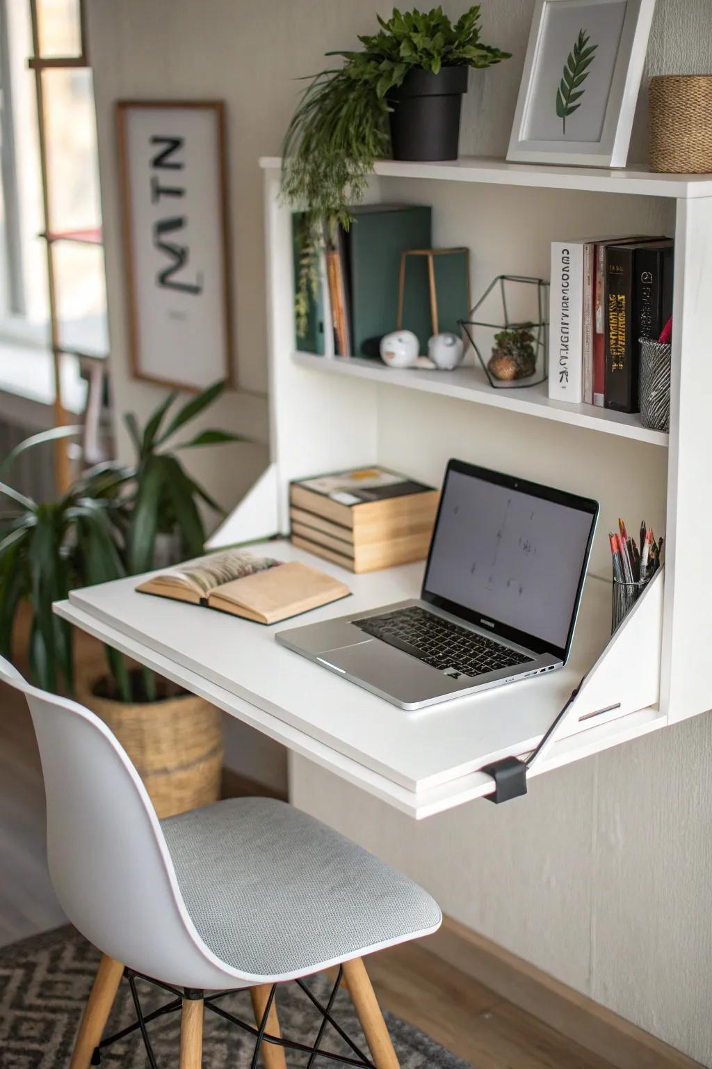Floating shelf for a compact desk solution.