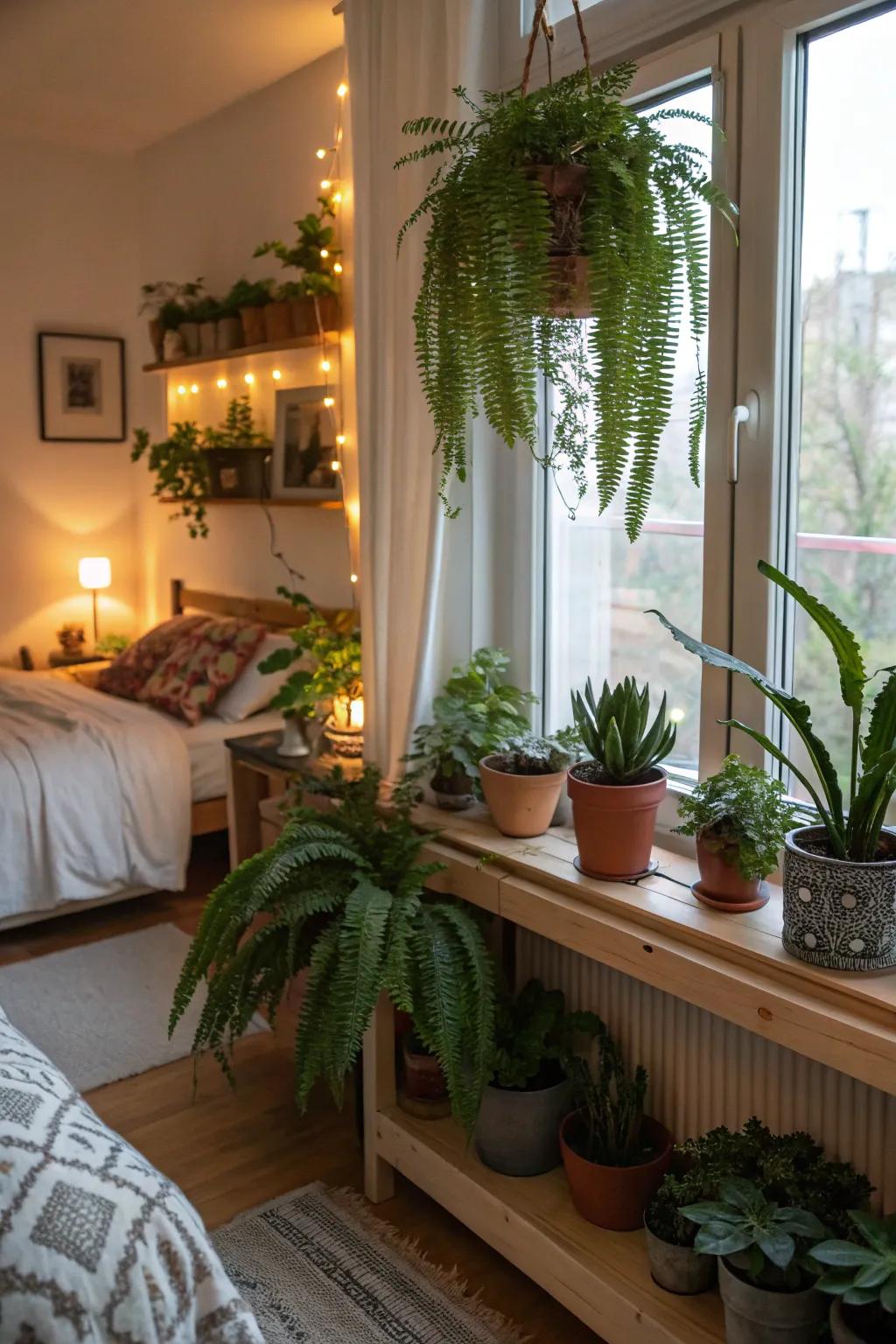 Indoor plants bring life and vitality to the decor.