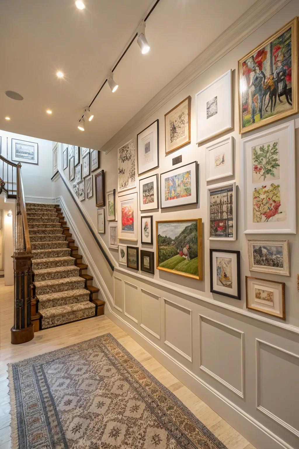 A gallery wall adding personal flair to the foyer.