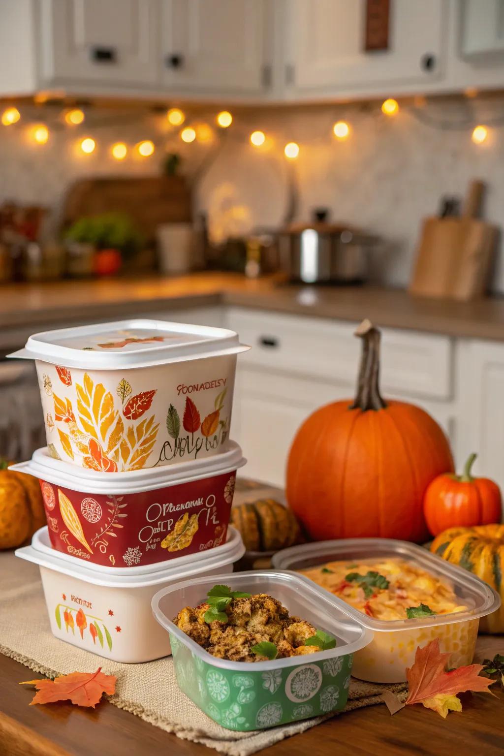 Festive carriers ready for guests to take home leftovers.