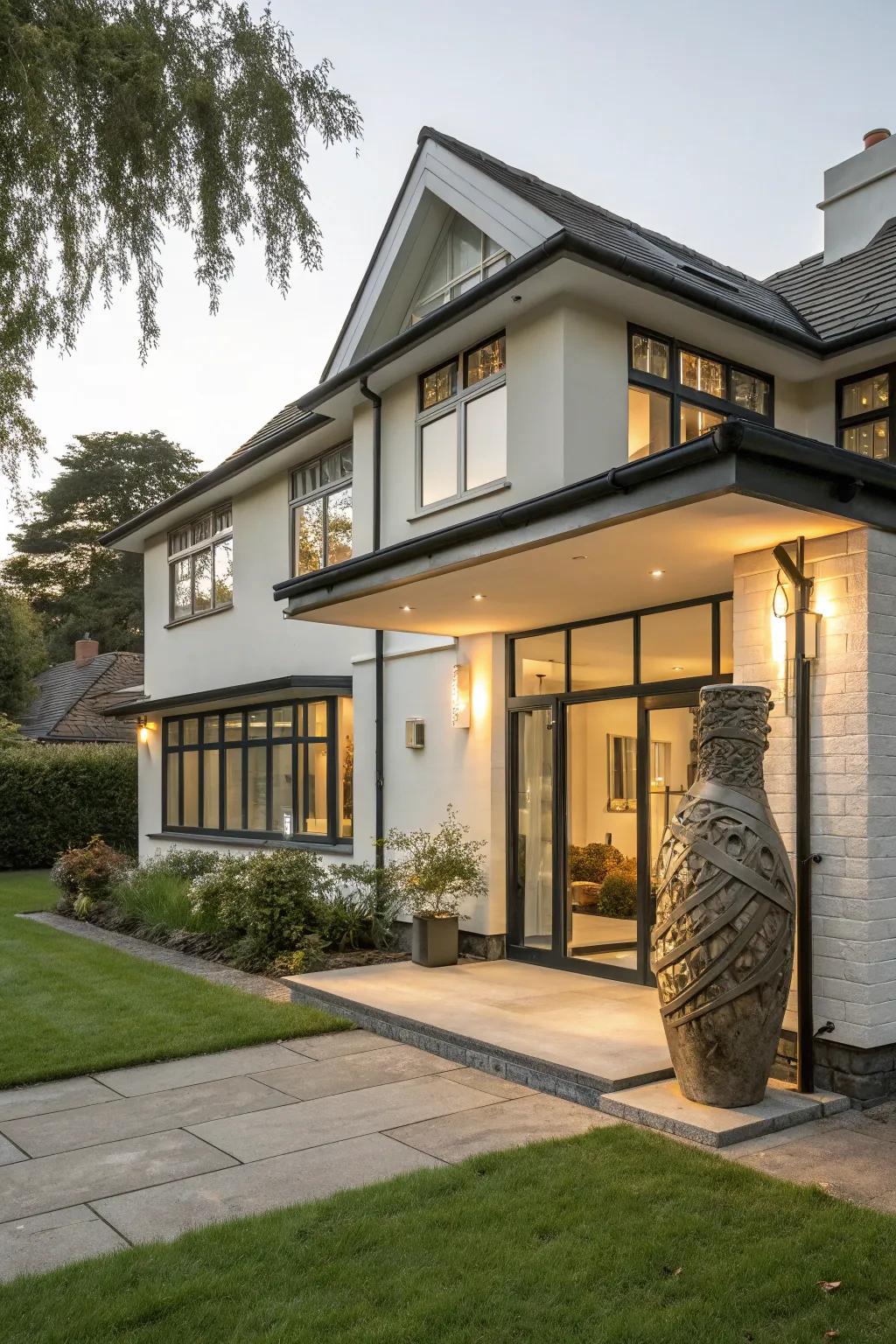 A front extension with an artistic feature that adds artistic flair.