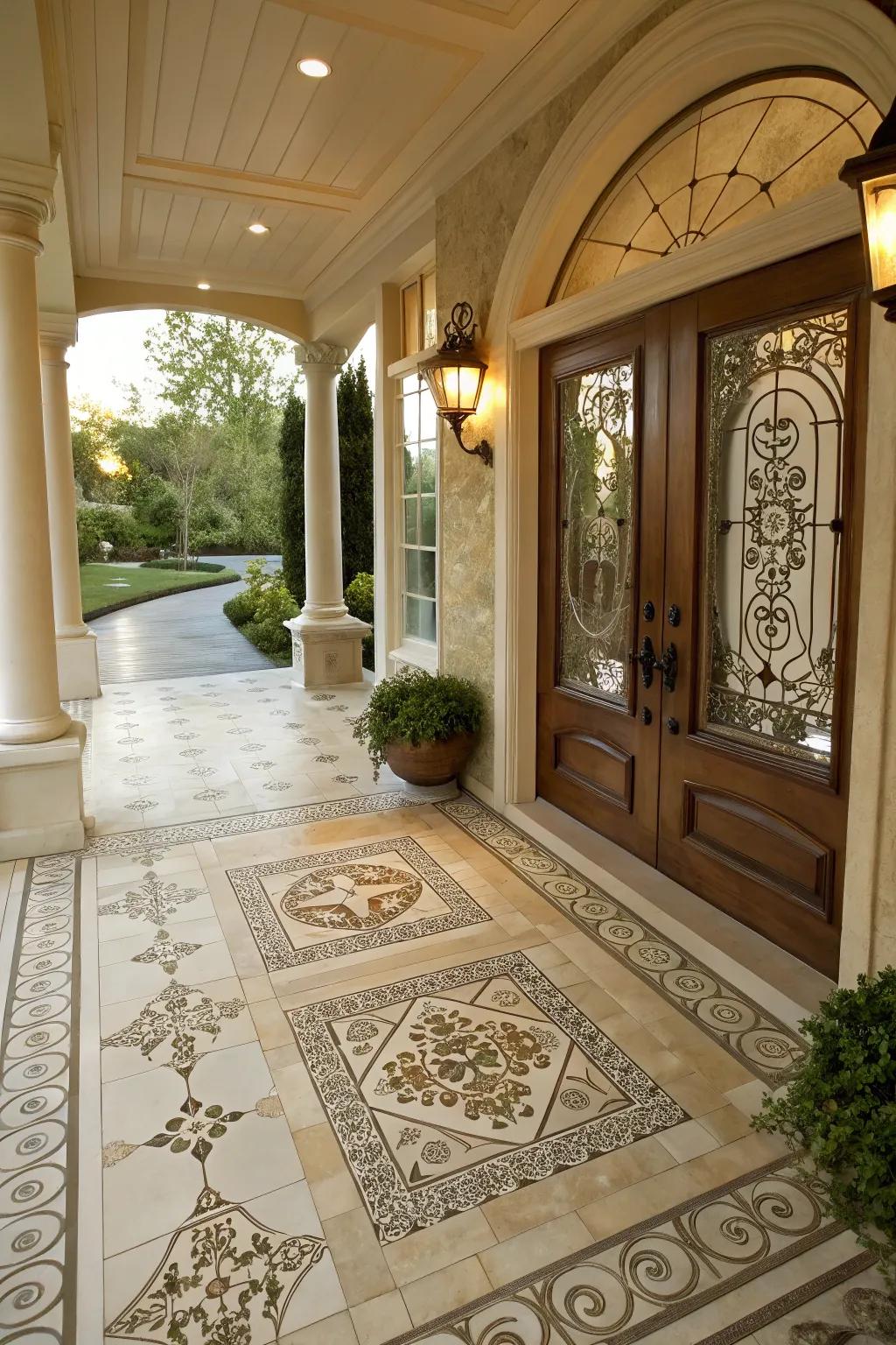 Ceramic squares inject sophistication and sturdiness to porch flooring.