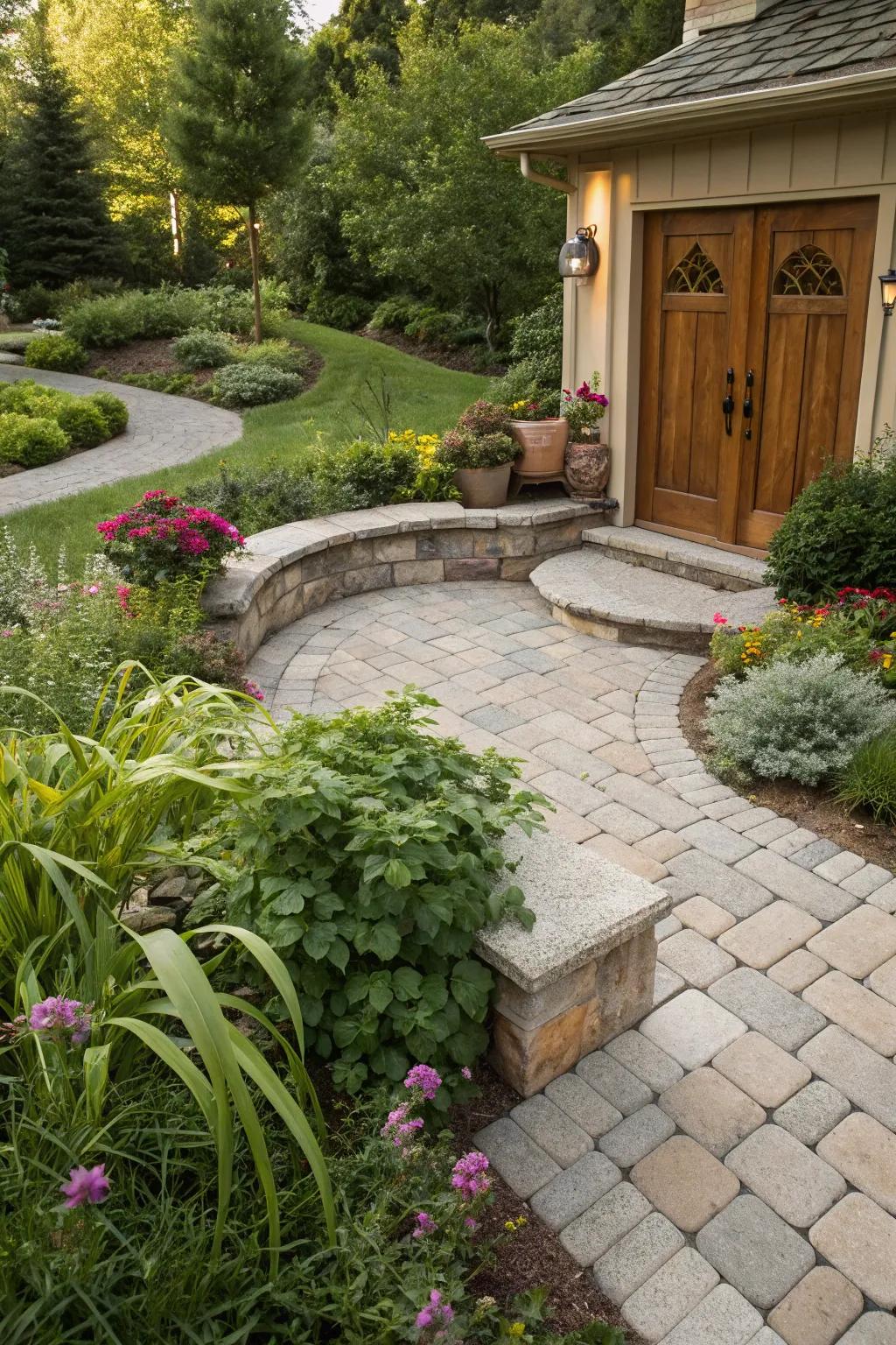 Stone seating zones invite relaxation.