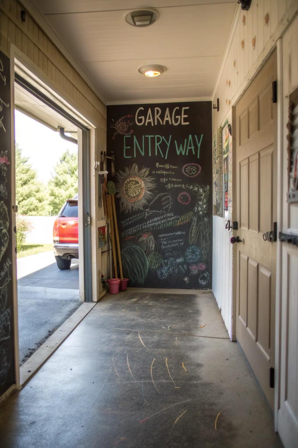 A chalkboard wall contributes a functional and creative element to your entryway.