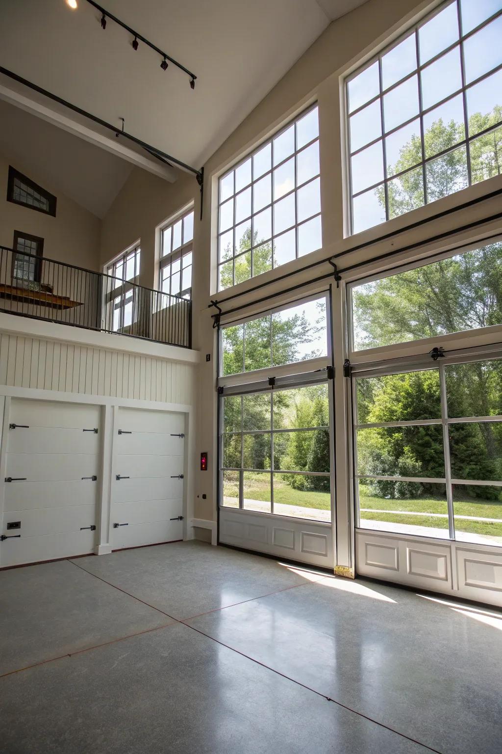 A versatile garage featuring an upper-level space adaptable for various functions.