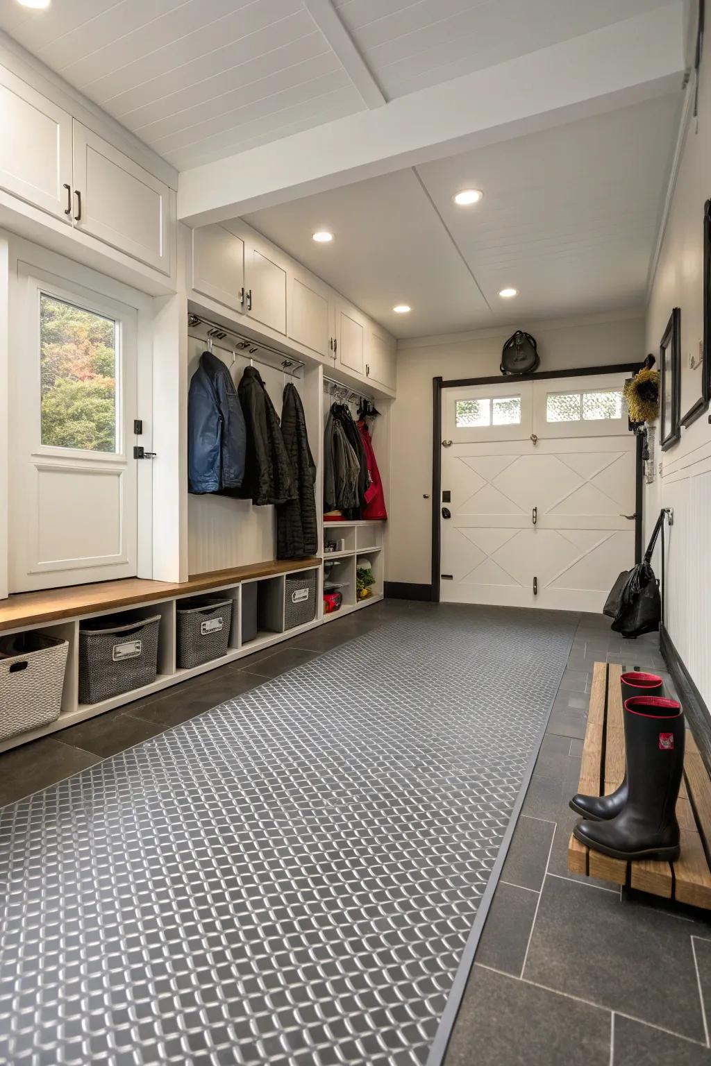 Durable flooring is vital for a mudroom subjected to substantial use.