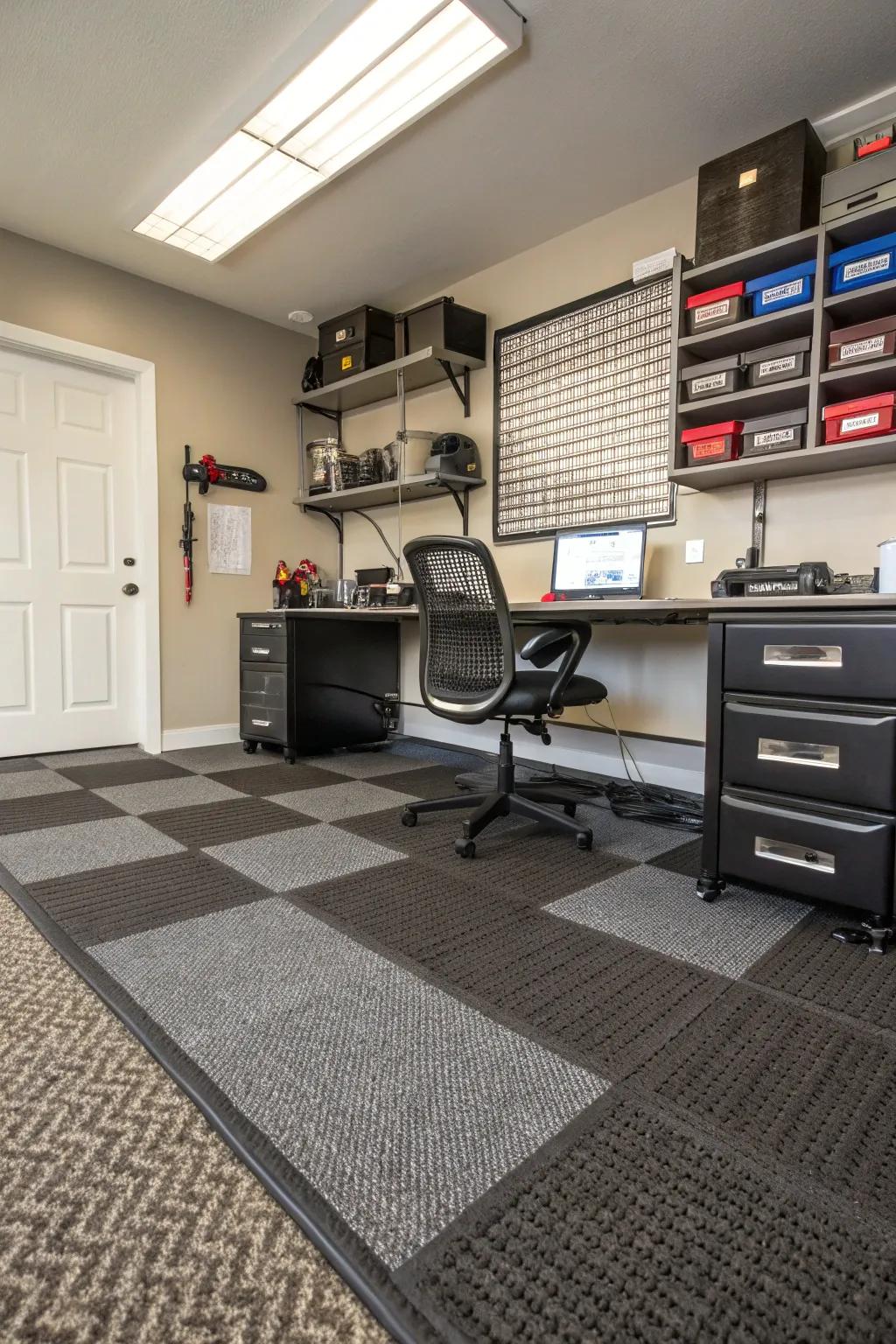 Enhance your workspace's comfort and aesthetic with textured flooring.