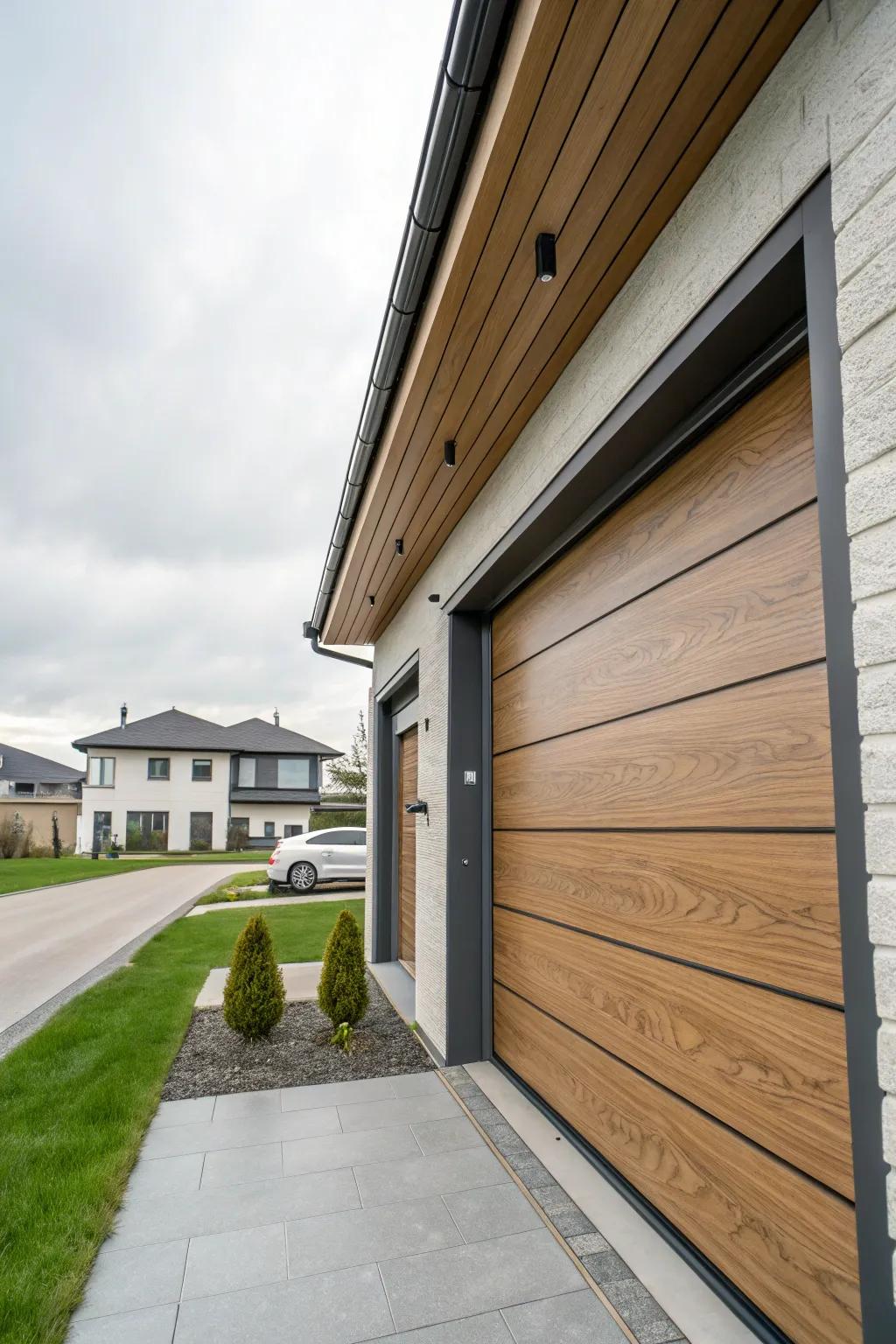 Durable and sustainable composite garage trim.