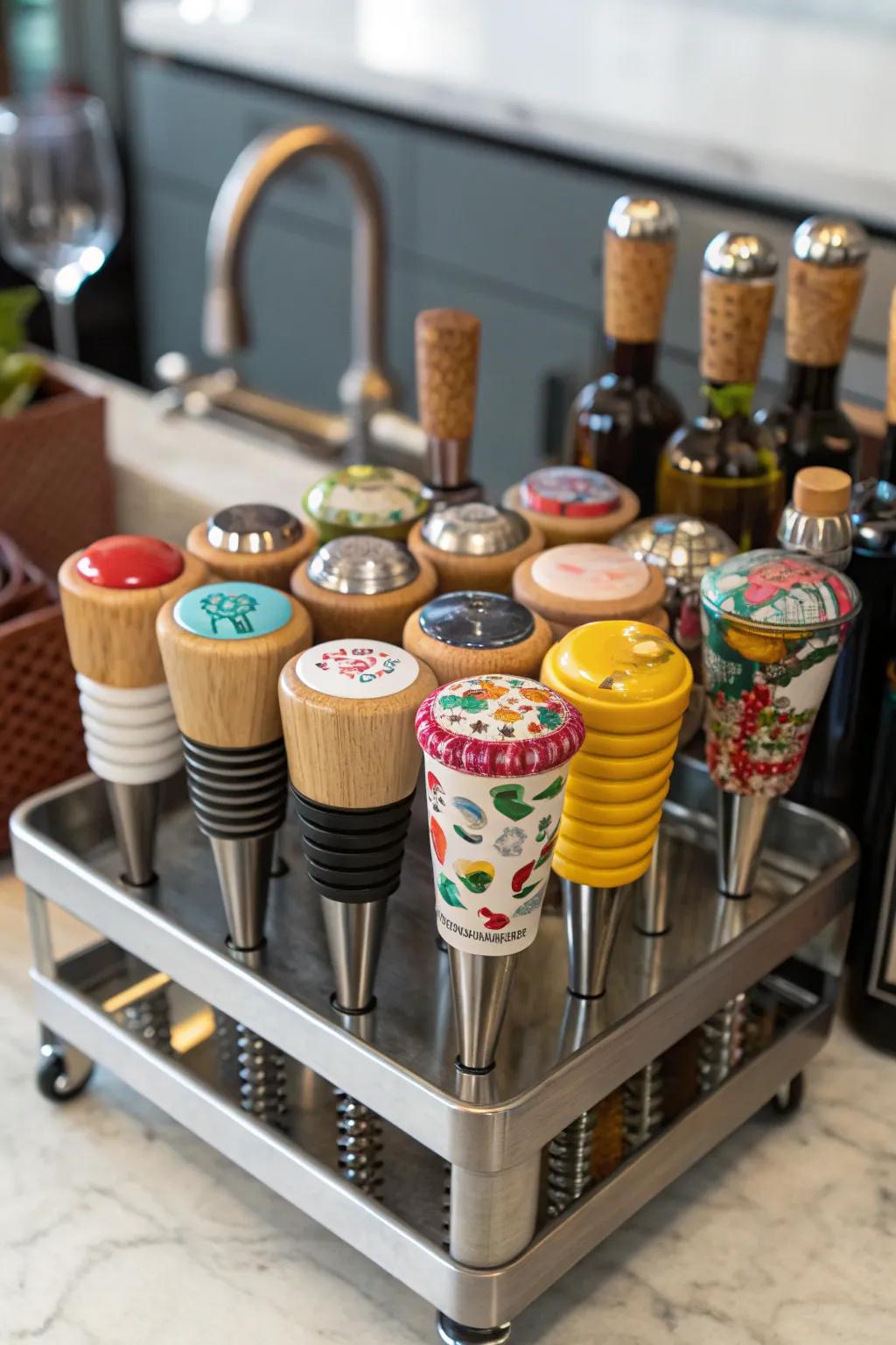 Keep bottles fresh with themed plugs.