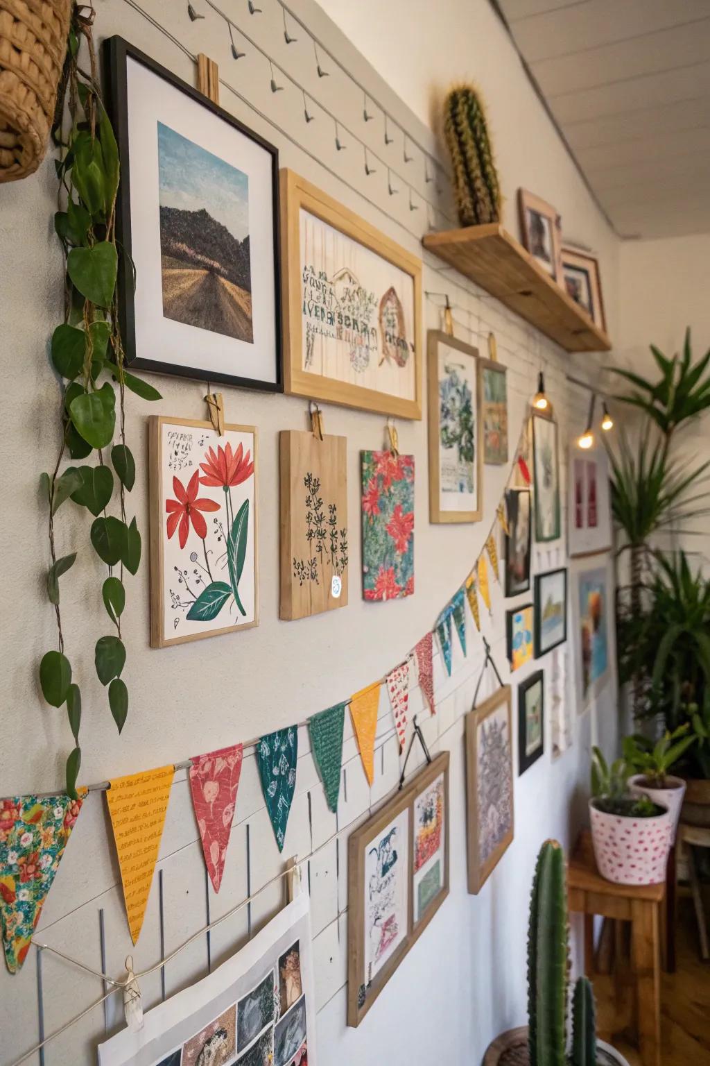 DIY art displays add a personal and creative touch.
