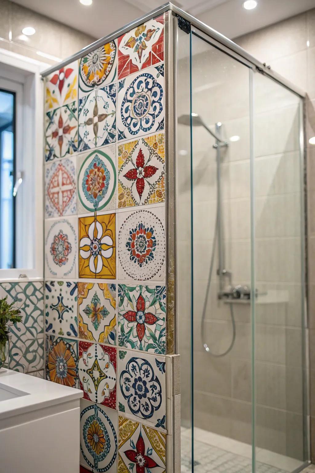 A tiled feature wall adds individuality and visual intrigue to shower spaces.
