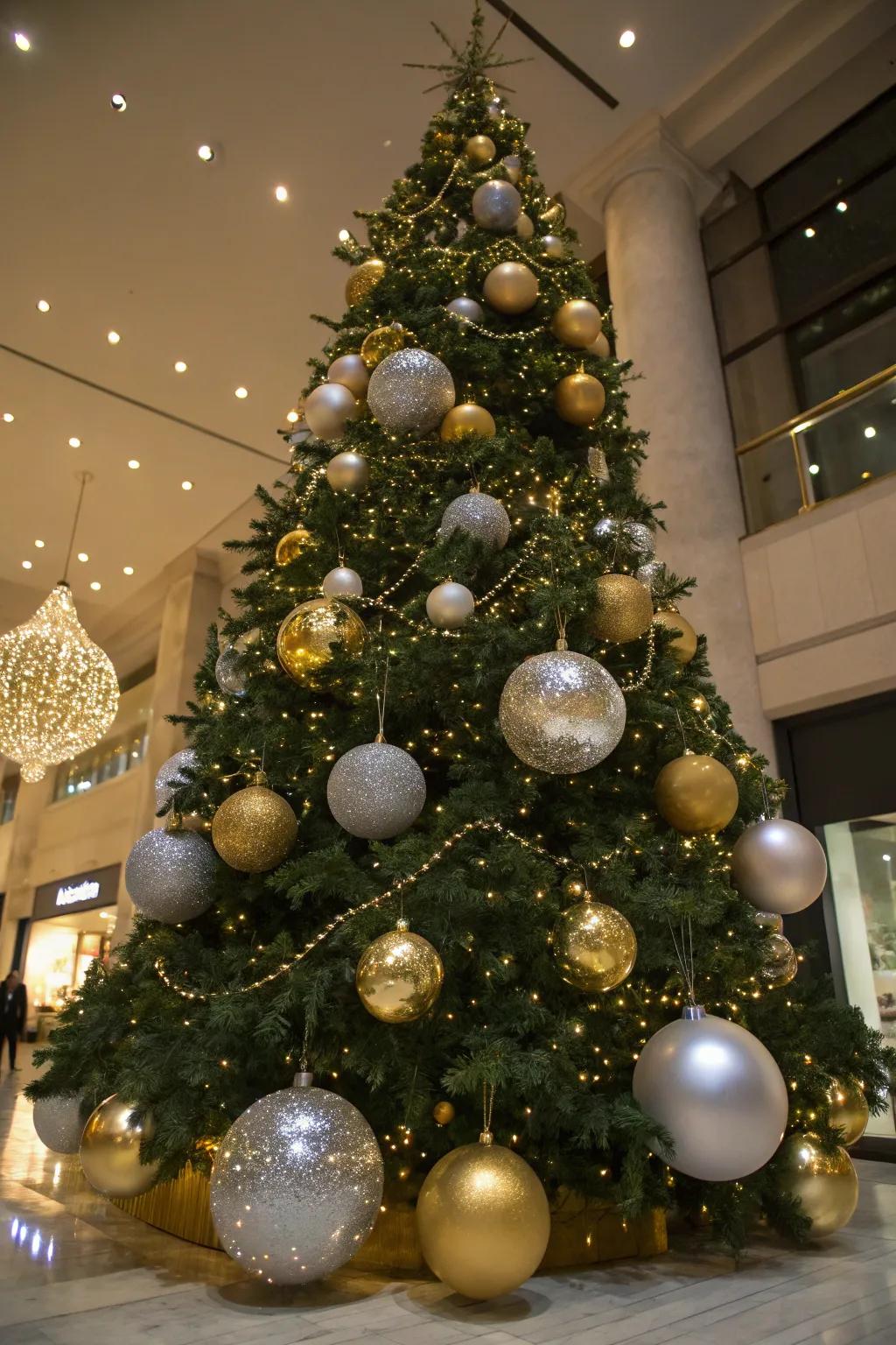 Oversized ornaments add drama and impact.