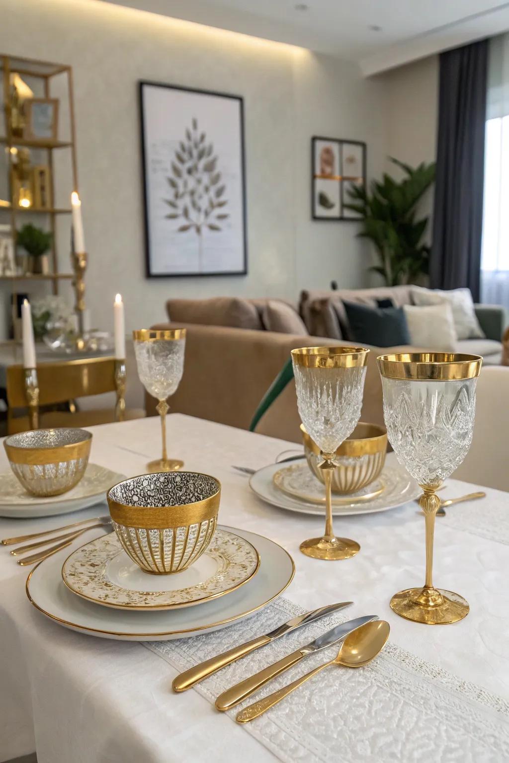Gilded-rimmed drinkware appends a dash of exquisiteness to your shindig.