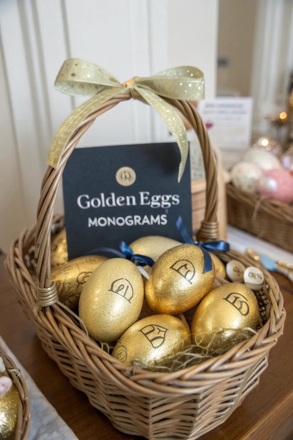Monogrammed gilded eggs infuse a personalized element into Easter.