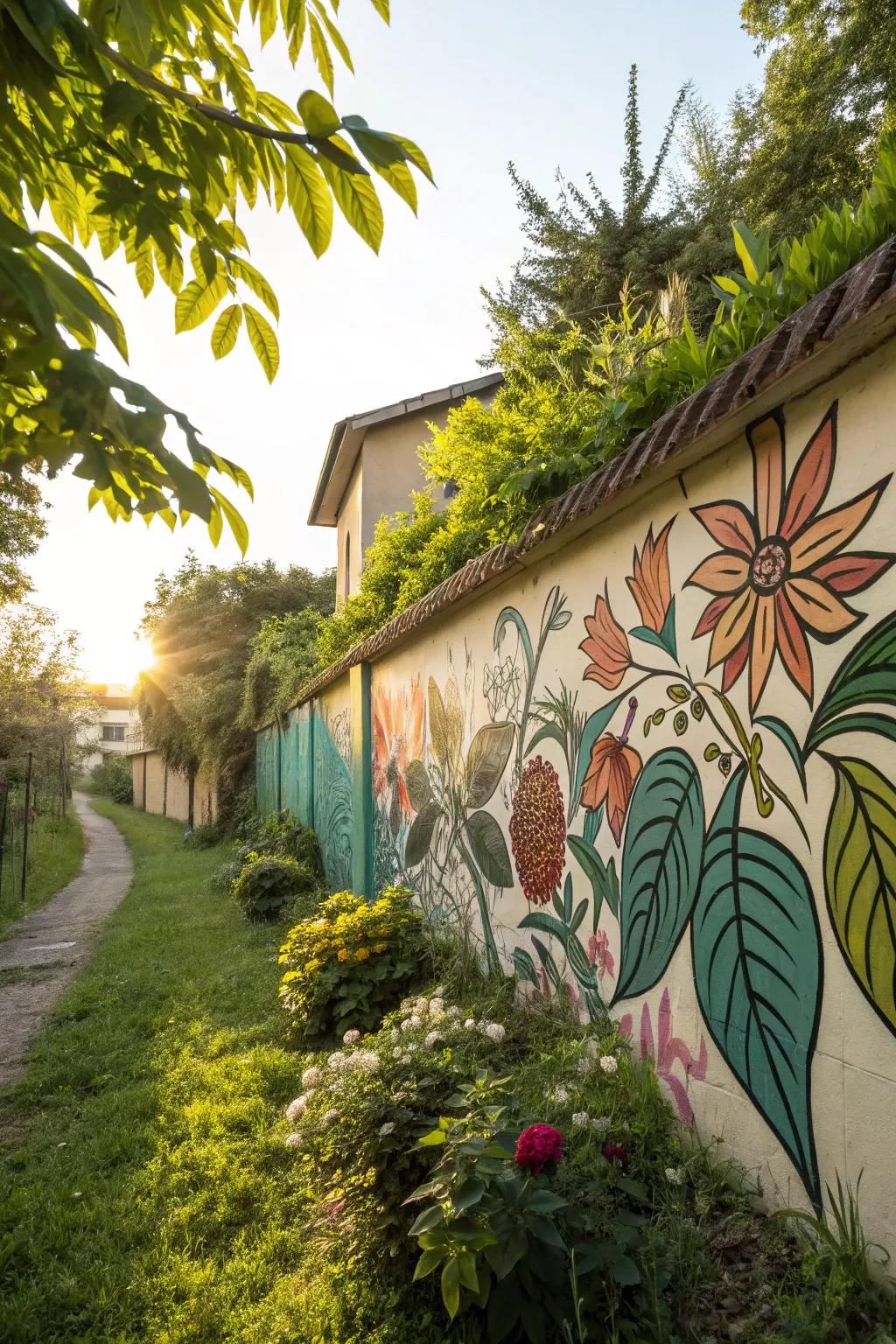 Ecological components in graffiti art enhancing an outdoor feature