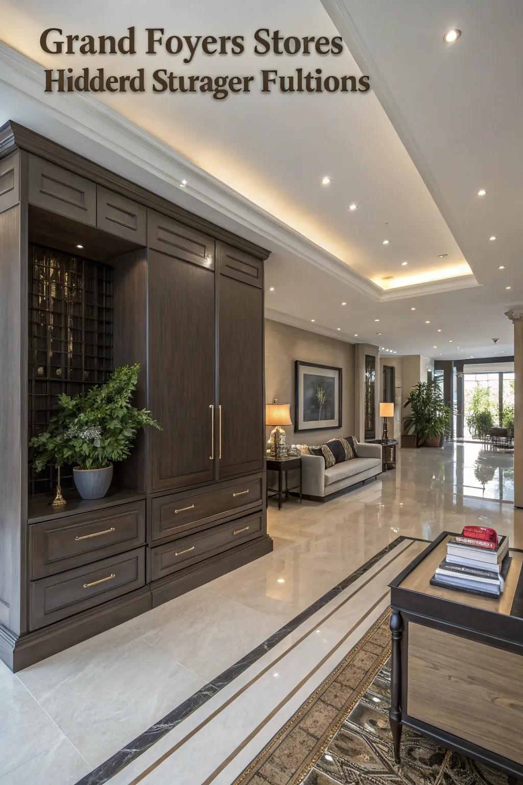 Concealed storage solutions maintain an impressive entryway in an organized state.