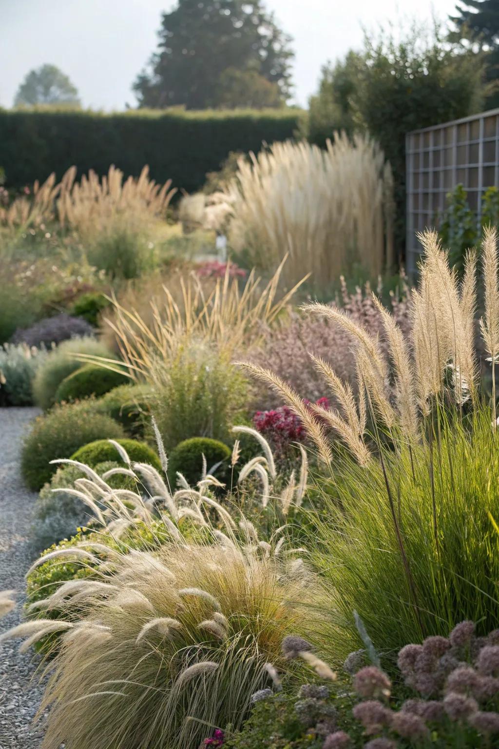 Ornamental grasses add texture and elegance to the garden.
