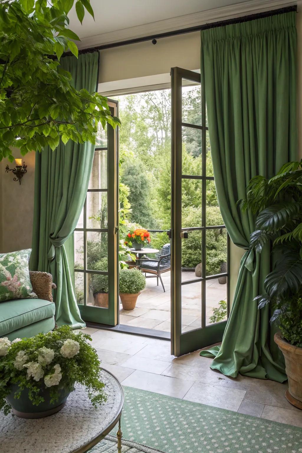 A smooth interior-outside changeover using green furnishings.