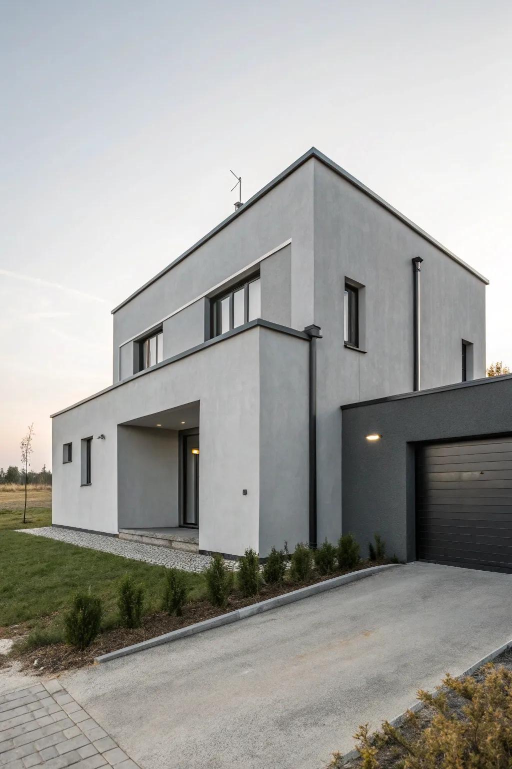 Contemporary minimalism with a tranquil grey fa&ccedil;ade.