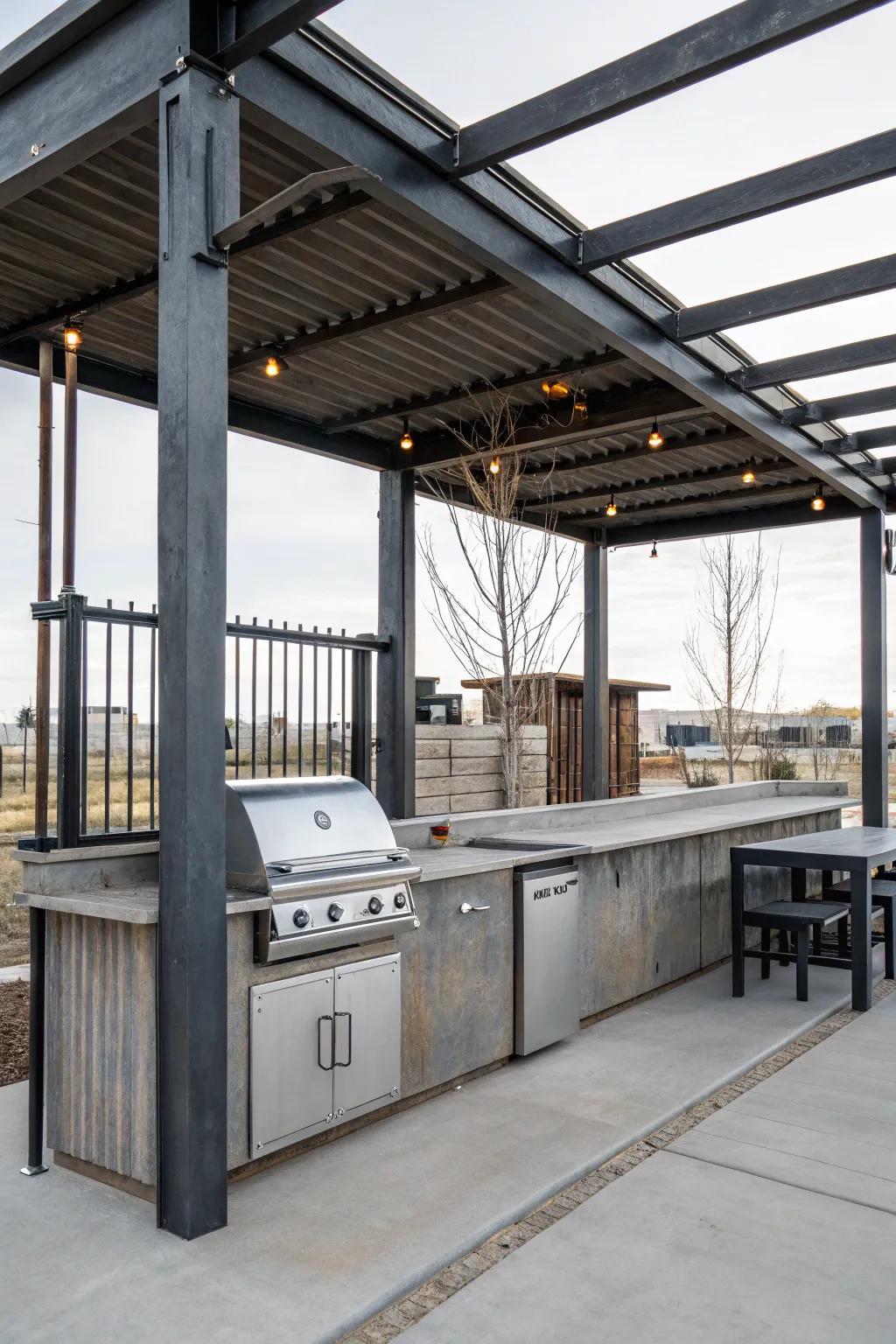 Infuse an urban flair into your backyard with an industrial pavilion.