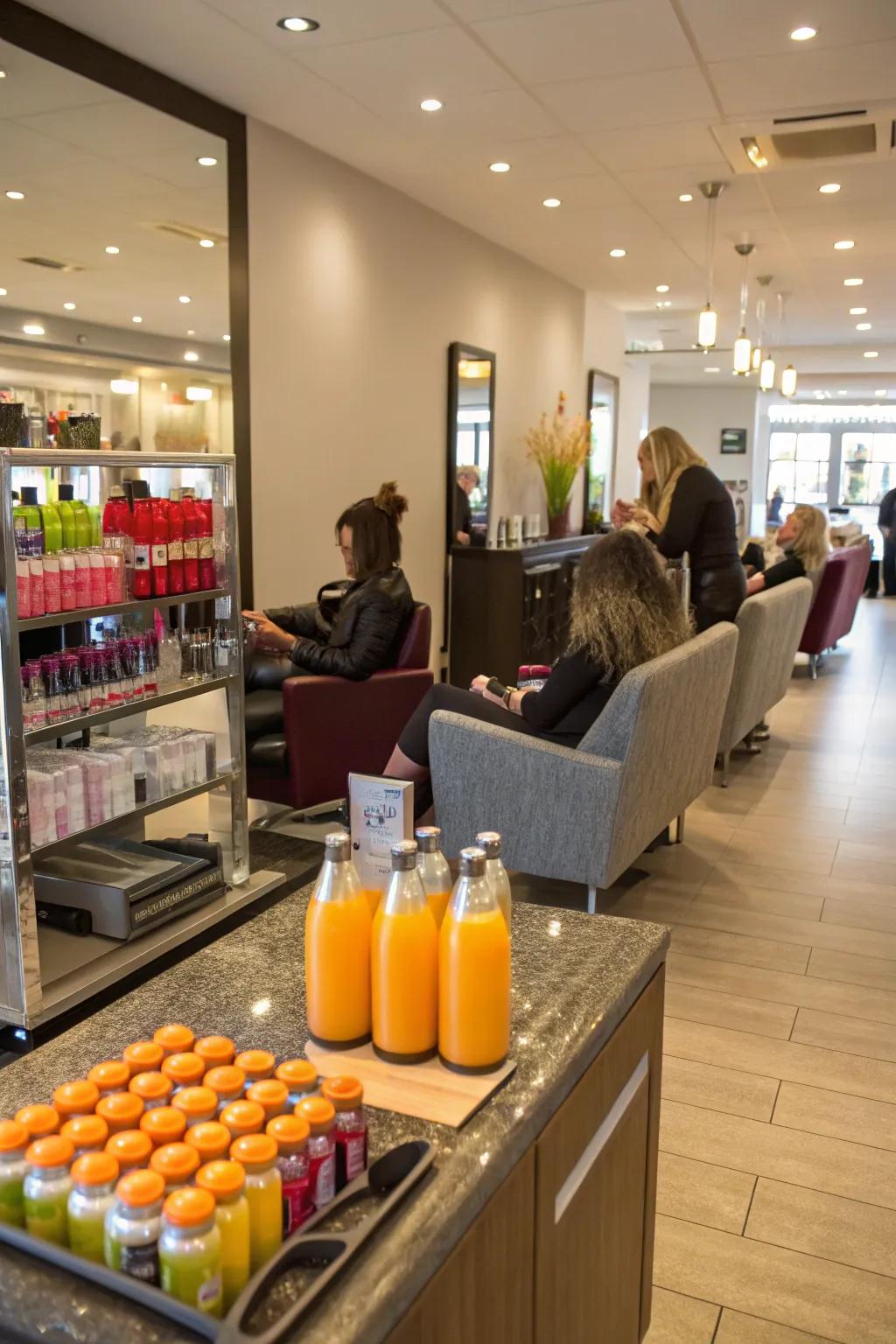 A refreshment hub introduces a note of luxury to your salon.