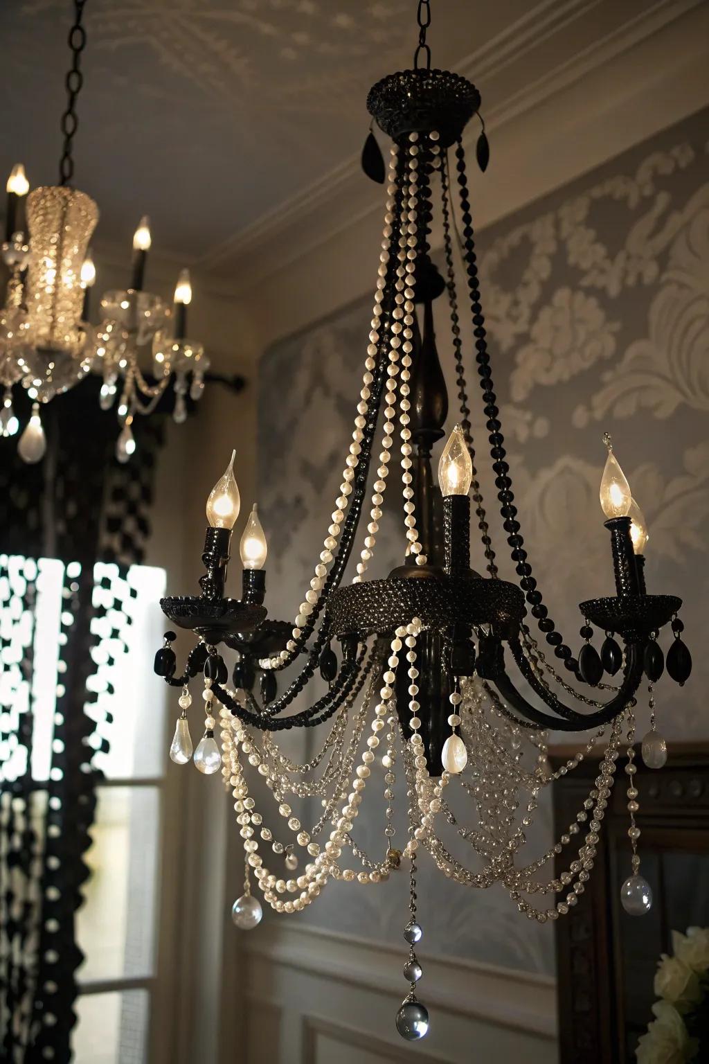Beads and pearls give your chandelier a gothic edge.