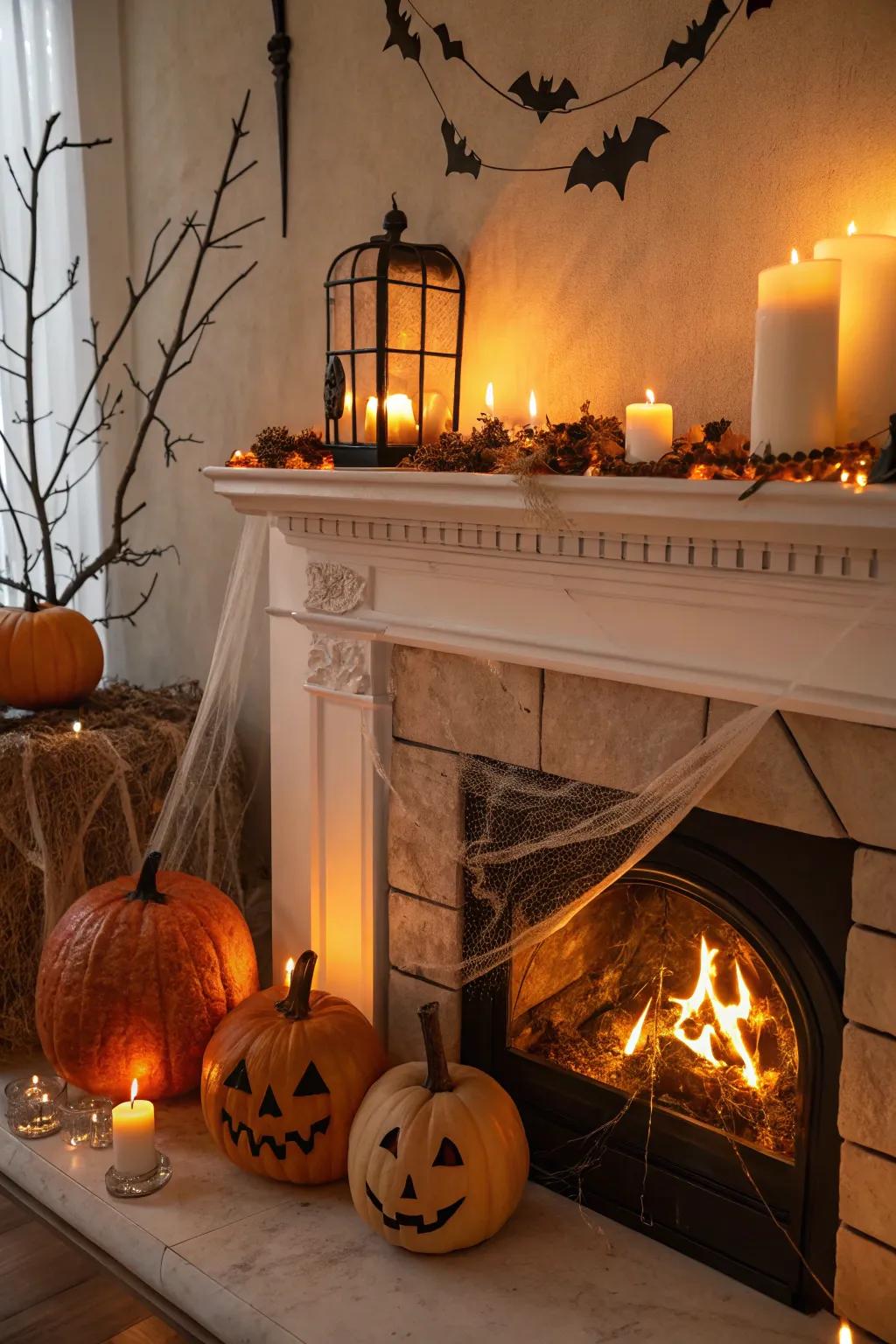 A dancing hearth contributes warmth and enigma.