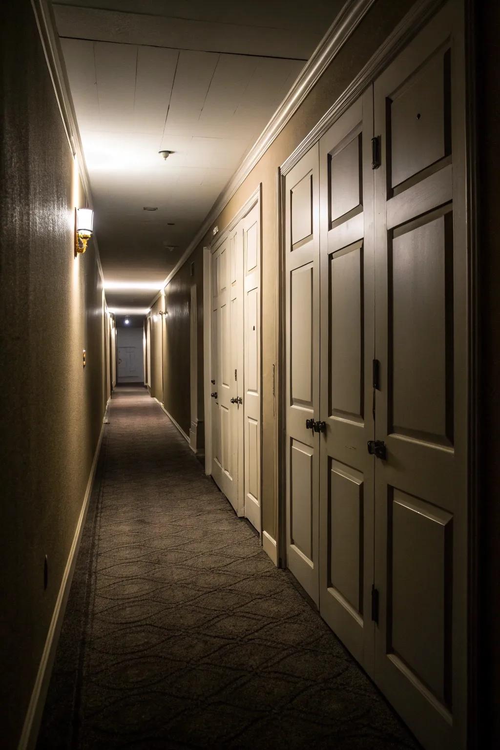Create intrigue with concealed cupboard doors.