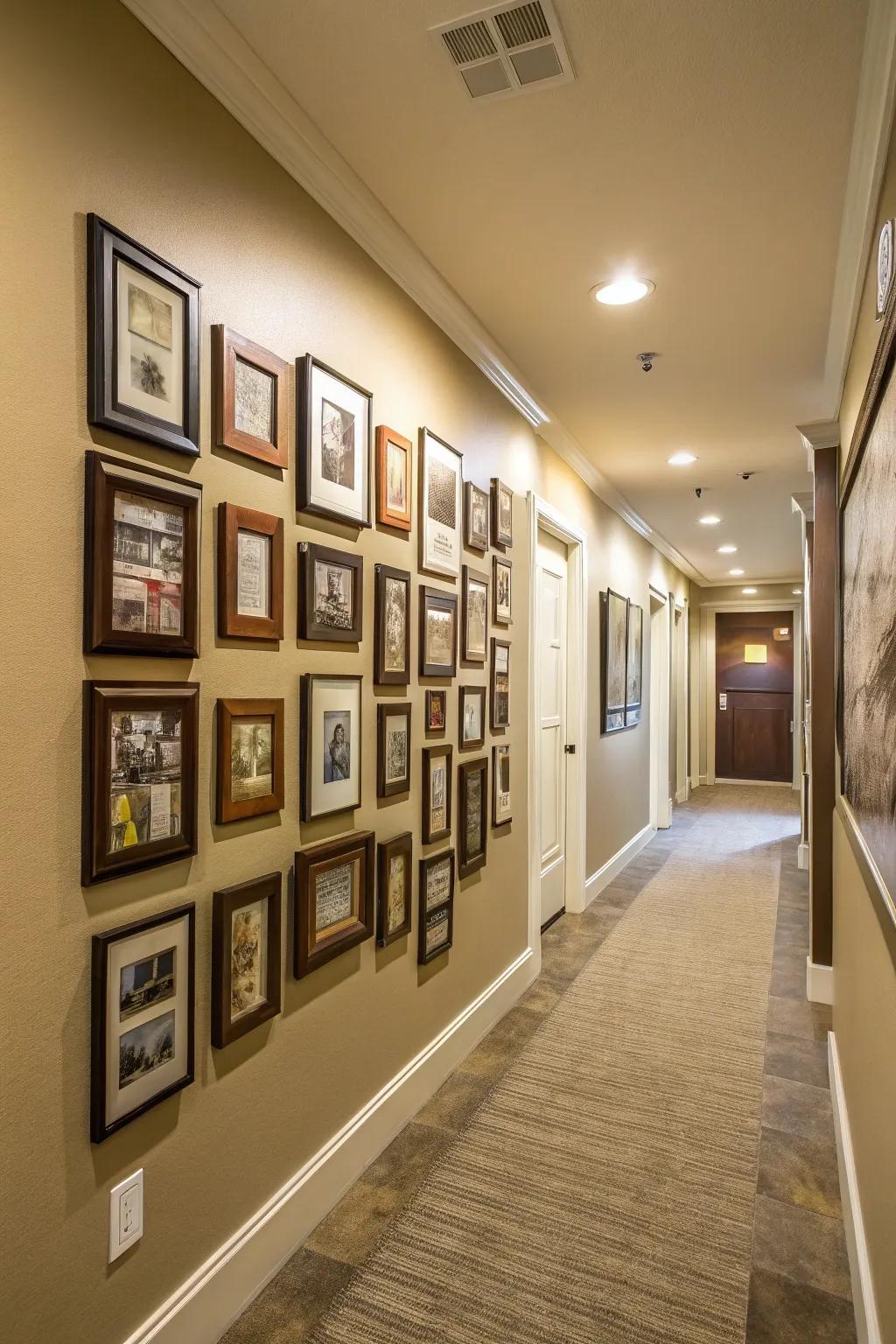 Asymmetry introduces a playful dynamic to your photo wall.