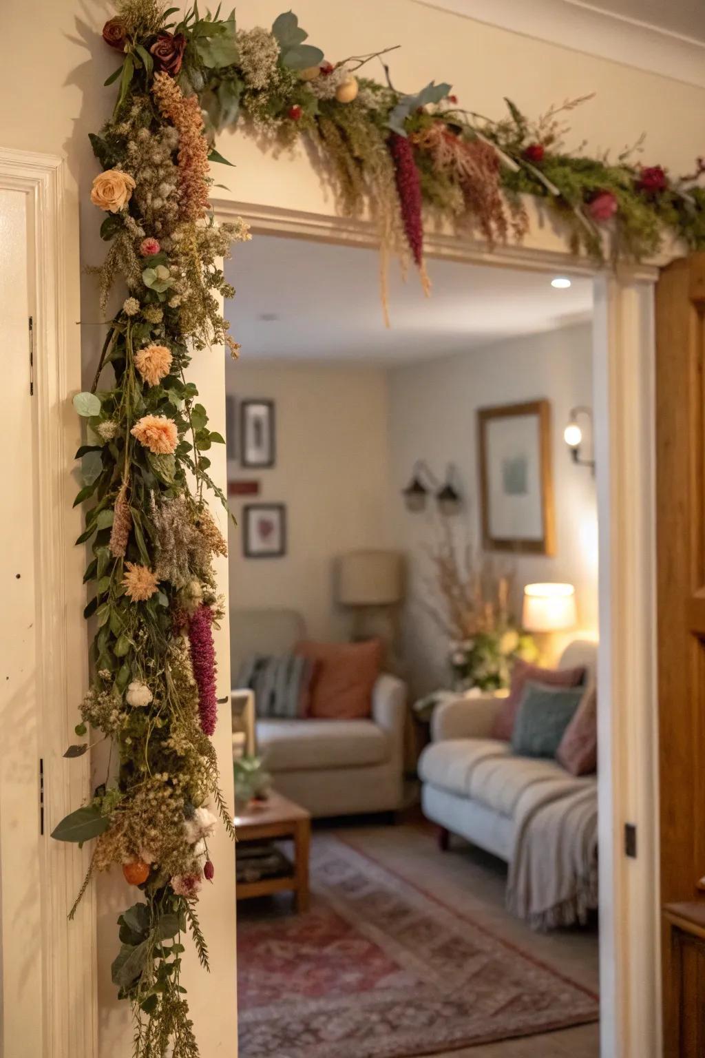 Captivating dehydrated blossom festoons imparting elegance.
