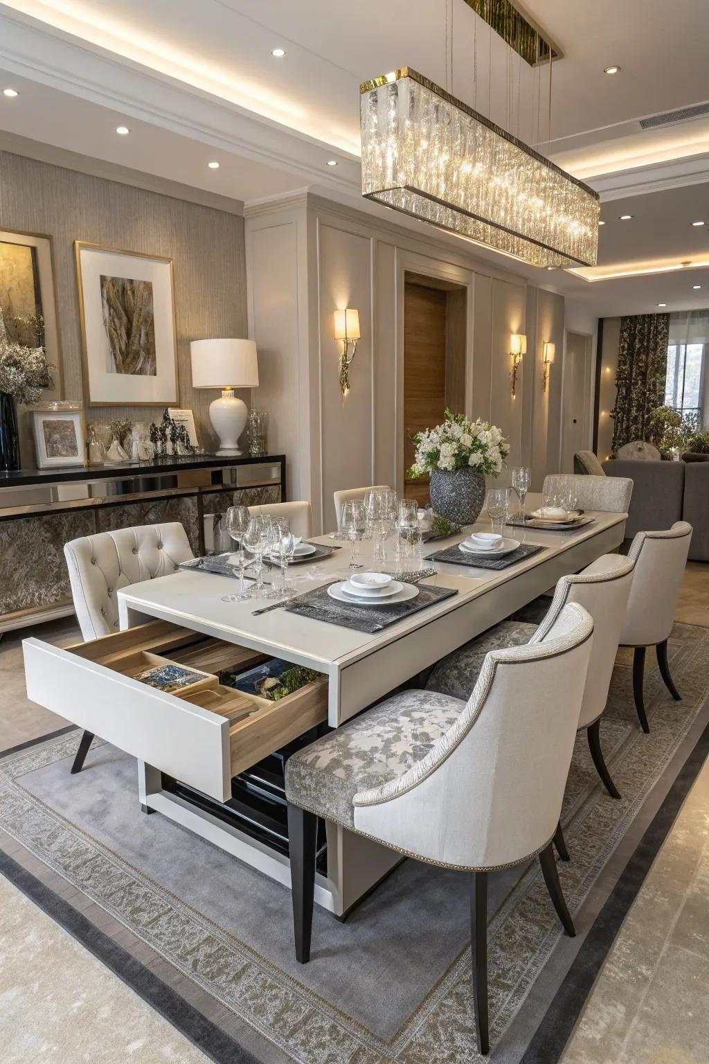 Convertible dining table with concealed storage