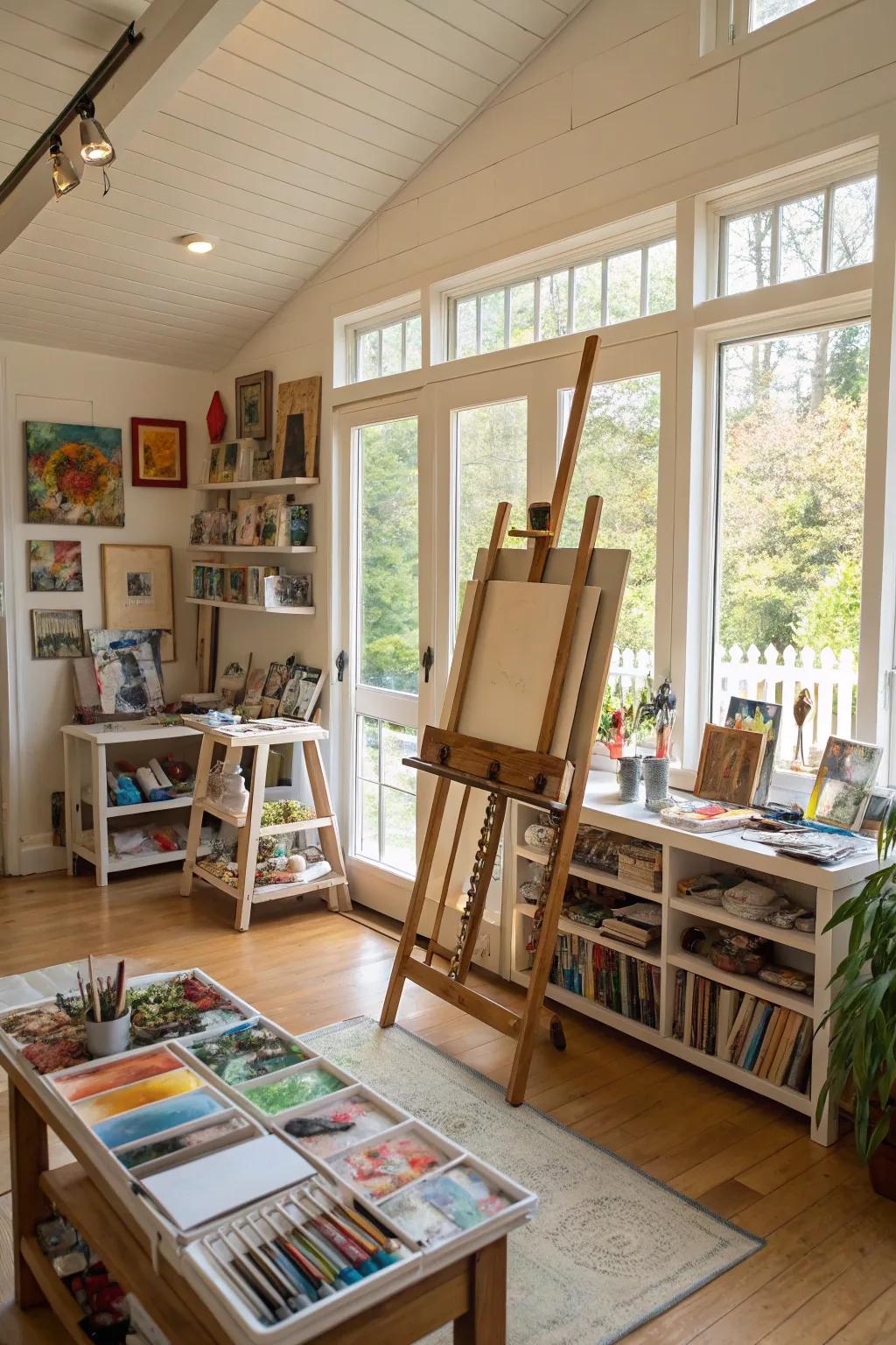 A home art studio filled with sources of inspiration.