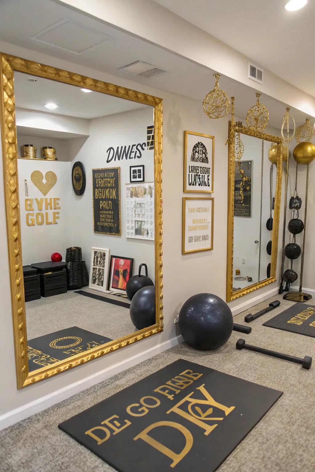 Gold accents add a personal touch to these gym mirrors.