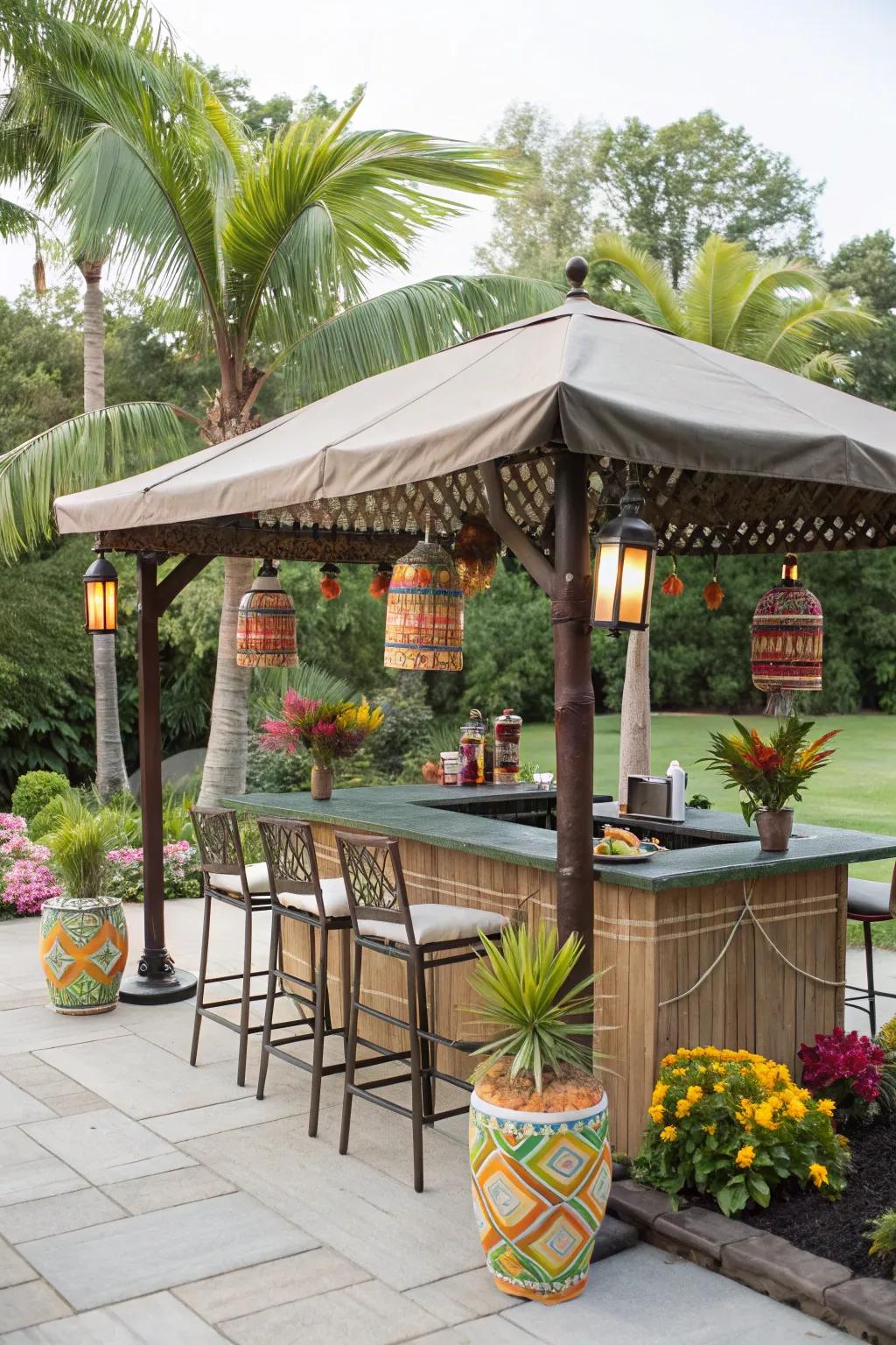 An outdoor setting magnifies the tropical vibe.