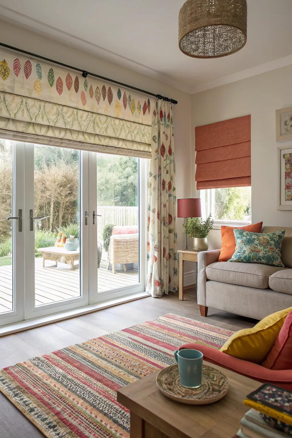 Roman shades offer a tailored and elegant appearance.