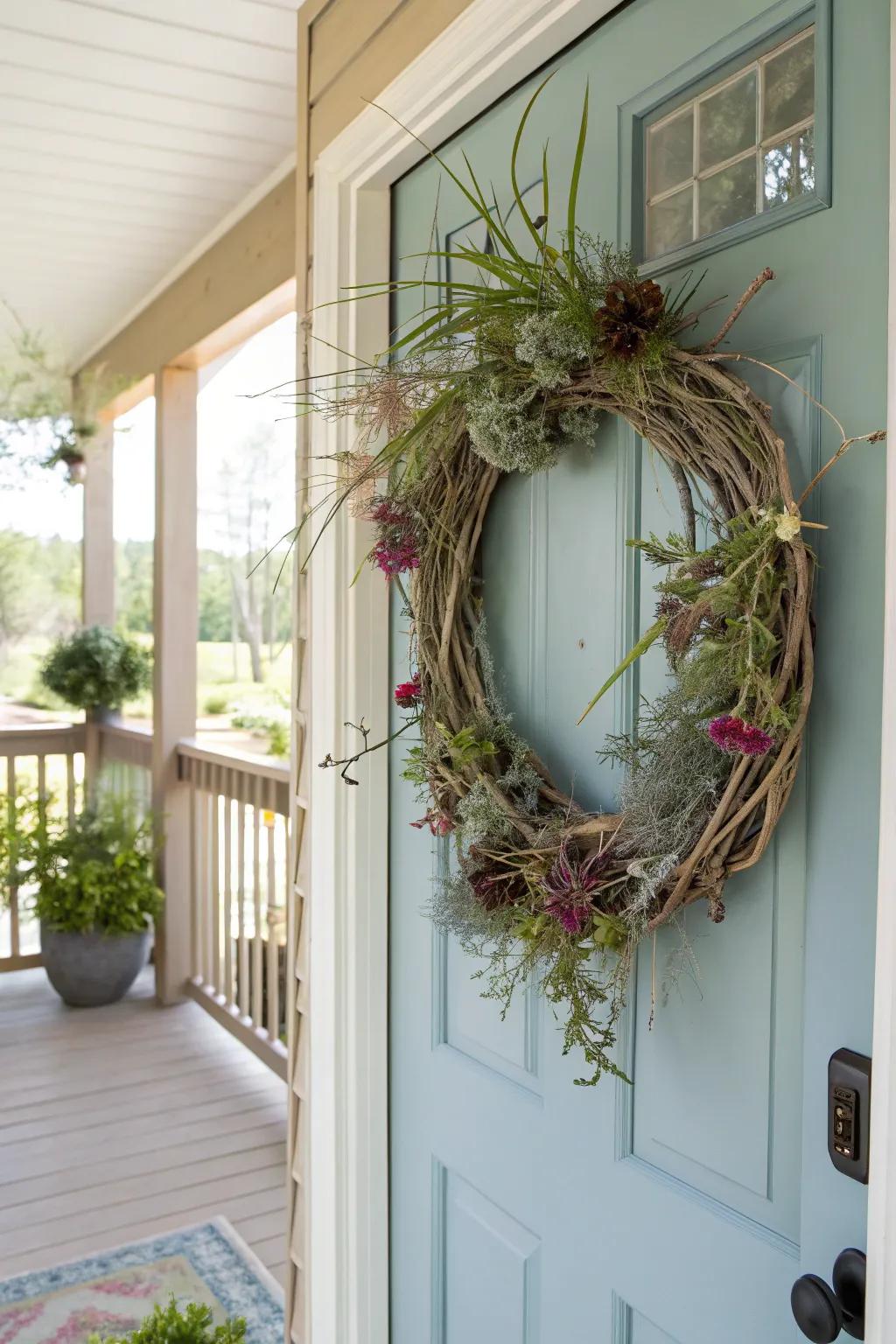 Air plant garland enhancing an animated entryway aesthetic.
