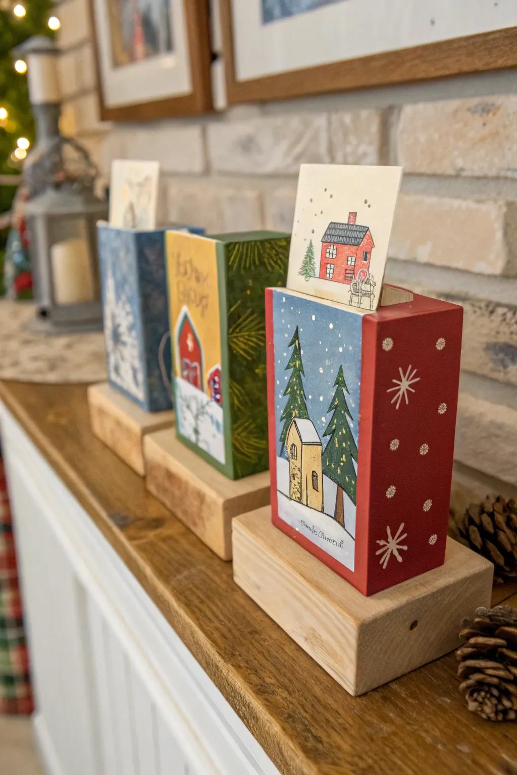 Embrace minimalism using a timber piece card exhibit.